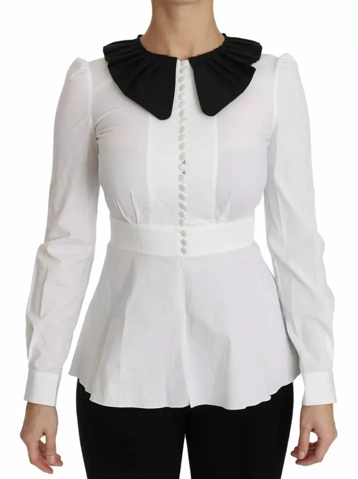 Dolce & Gabbana Women's Black White Decorative Buttons Tops Shirt Blouse
