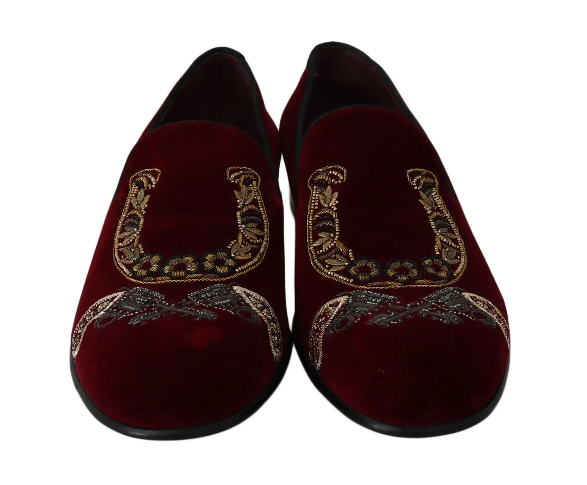 Dolce & Gabbana Men's Bordeaux Velvet Sequined Men's Loafers