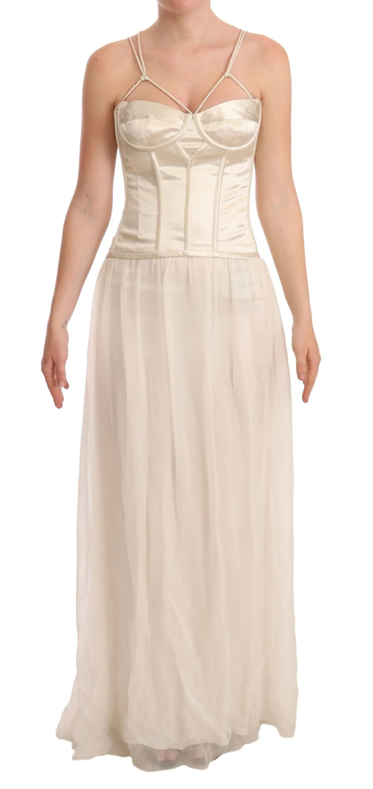Dolce & Gabbana Women's Elegant Off White Silk Blend Long Gown