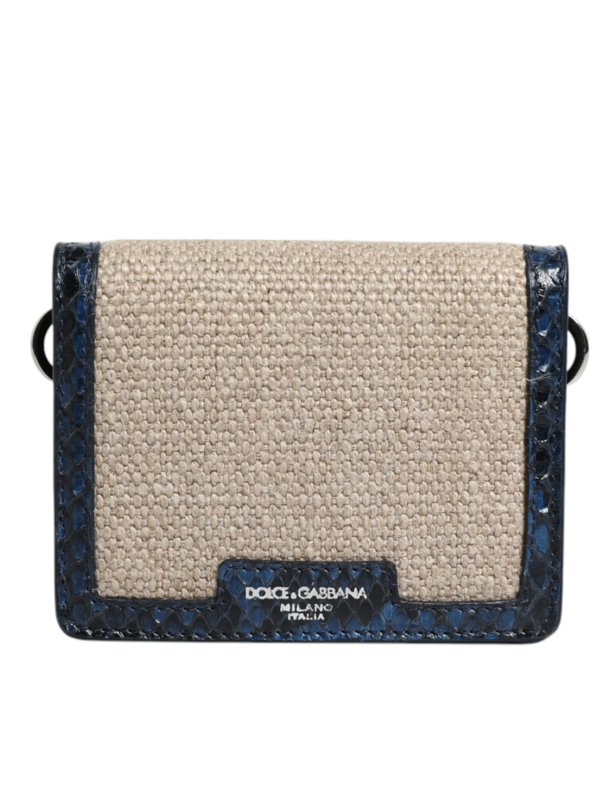 Dolce & Gabbana Women's Beige Blue Leather Canvas Bifold Crossbody Bag
