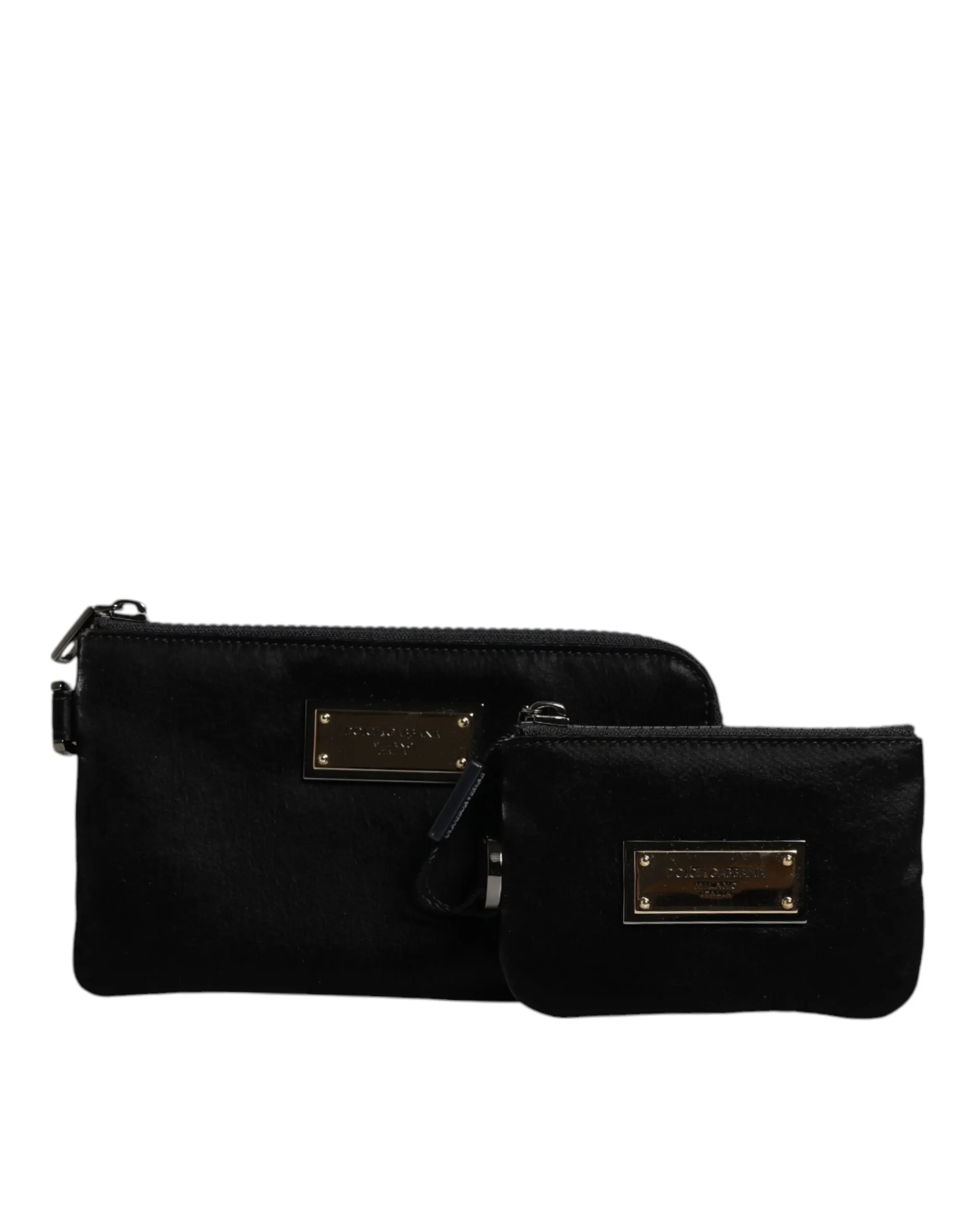 Dolce & Gabbana Men's Black Leather Logo Plaque Keyring Multifunctional Kit Bag