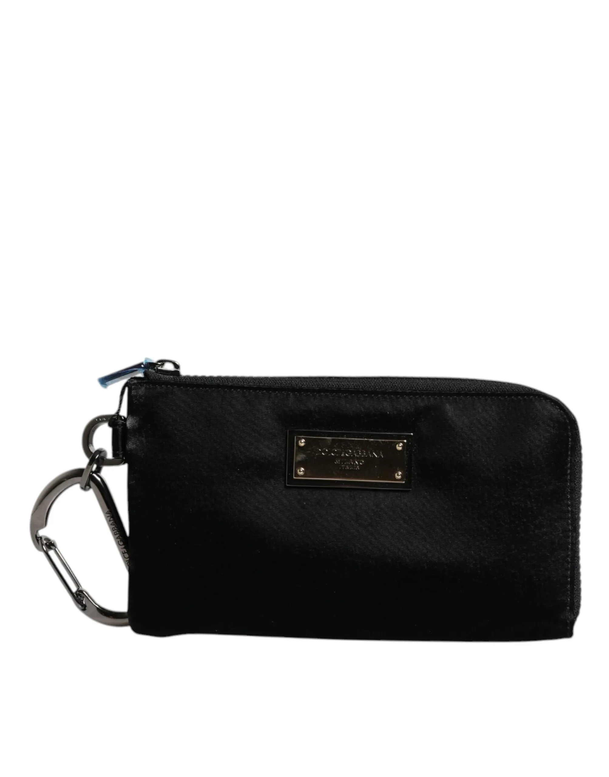 Dolce & Gabbana Men's Black Nylon Logo Plaque Keyring Pouch Clutch Bag