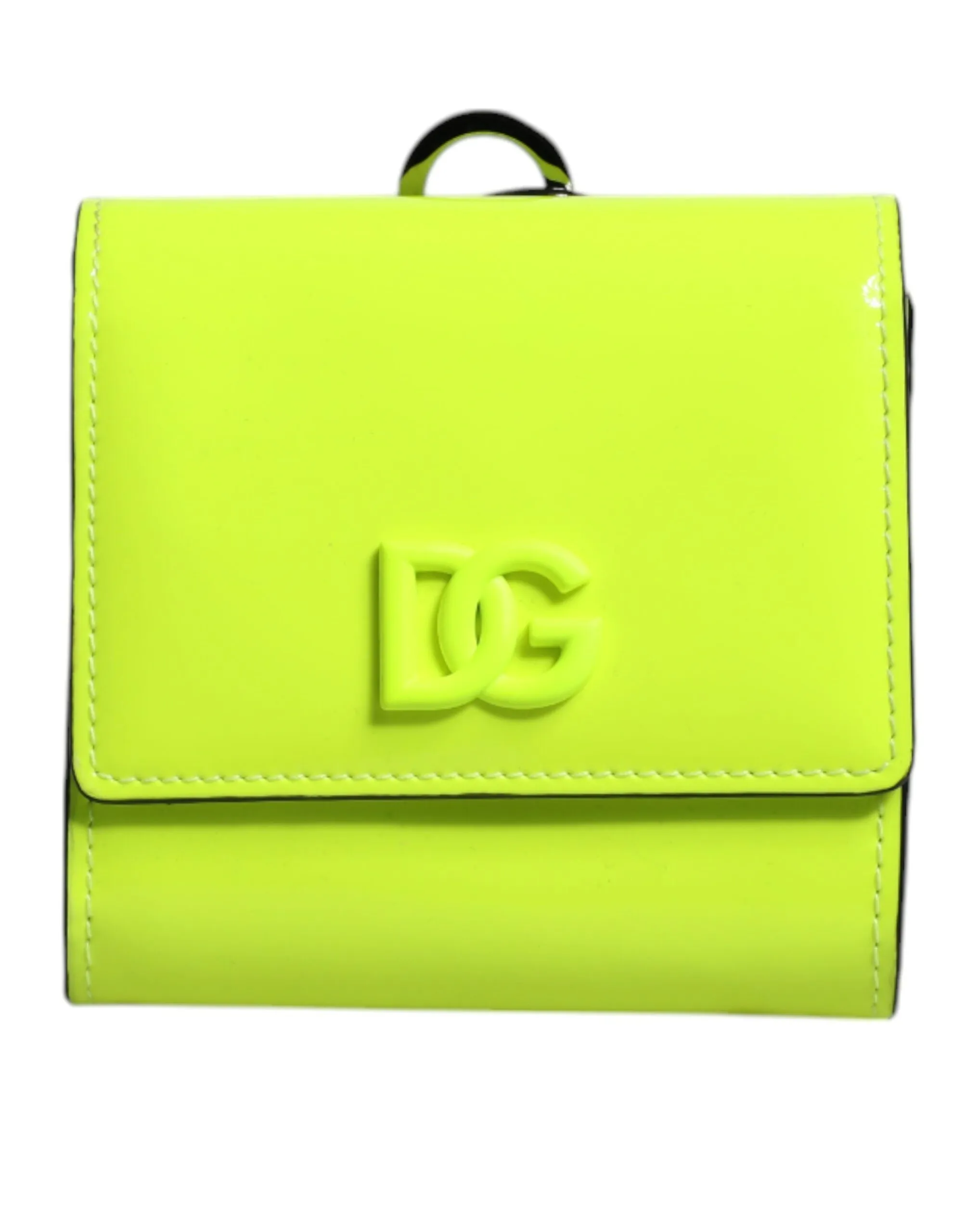 Dolce & Gabbana Women's Yellow Green Bifold DG Logo Neck Strap Cardholder Wallet