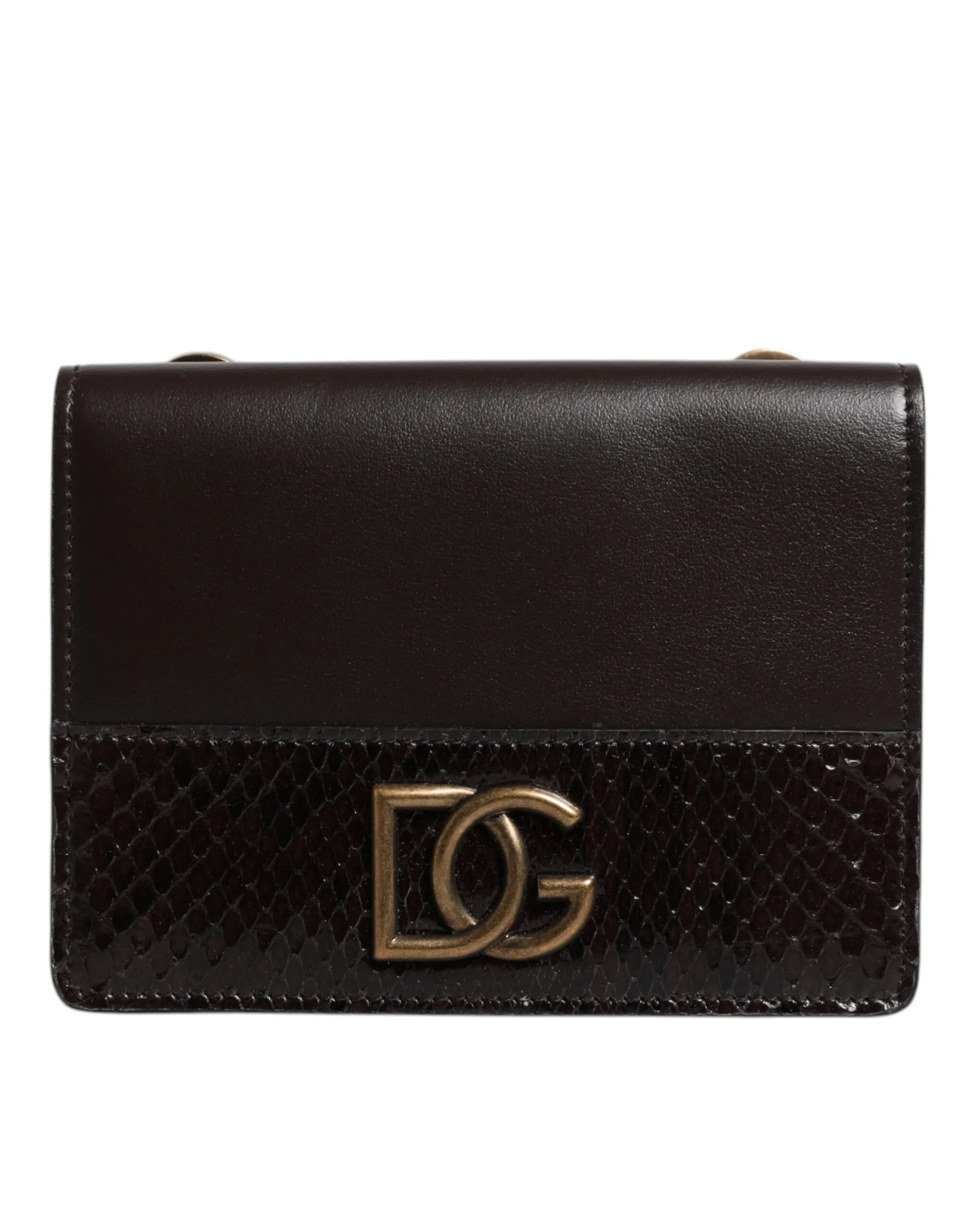Dolce & Gabbana Women's Brown Leather Bifold DG Logo Cardholder Sling Strap Wallet