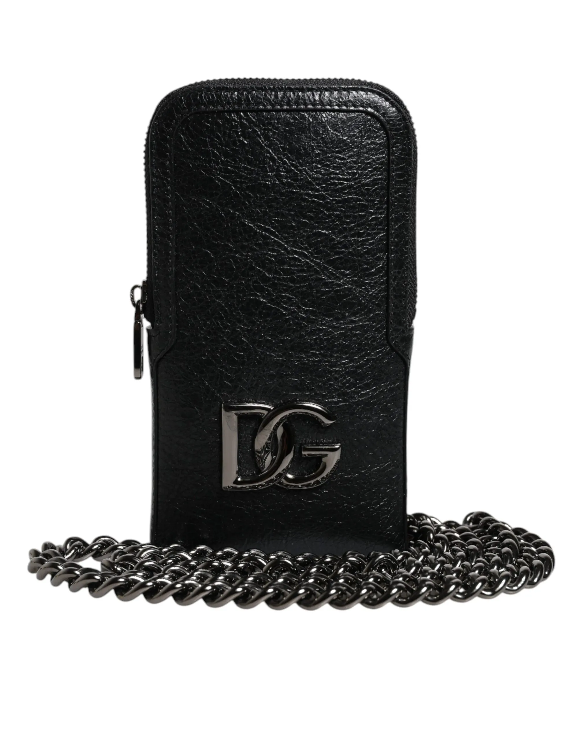 Dolce & Gabbana Men's Black Leather Purse Crossbody Chain Sling Phone Bag