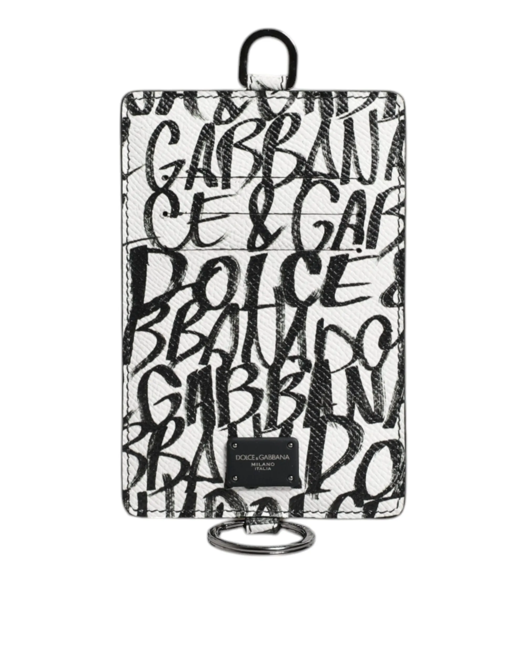 Dolce & Gabbana Men's White Leather Lanyard Logo Print Card Holder Wallet