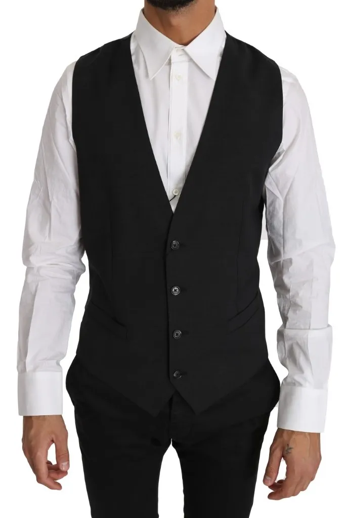 Dolce & Gabbana Men's Elegant Slim Fit Gray Wool Vest