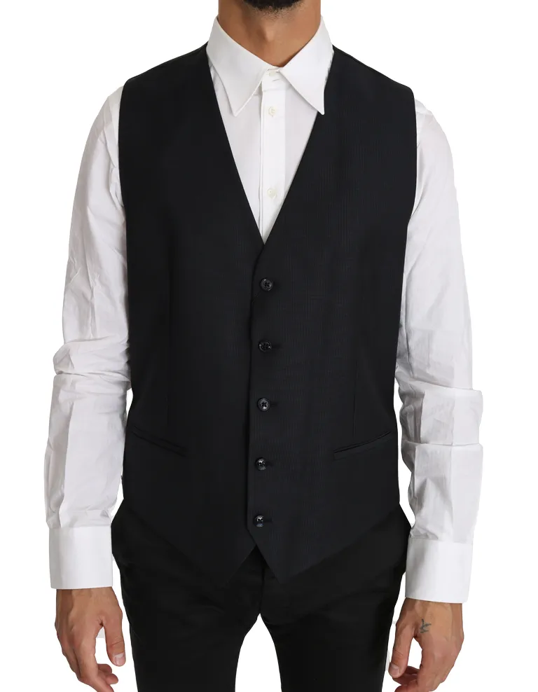 Dolce & Gabbana Men's Elegant Gray Slim-Fit Wool-Silk Vest