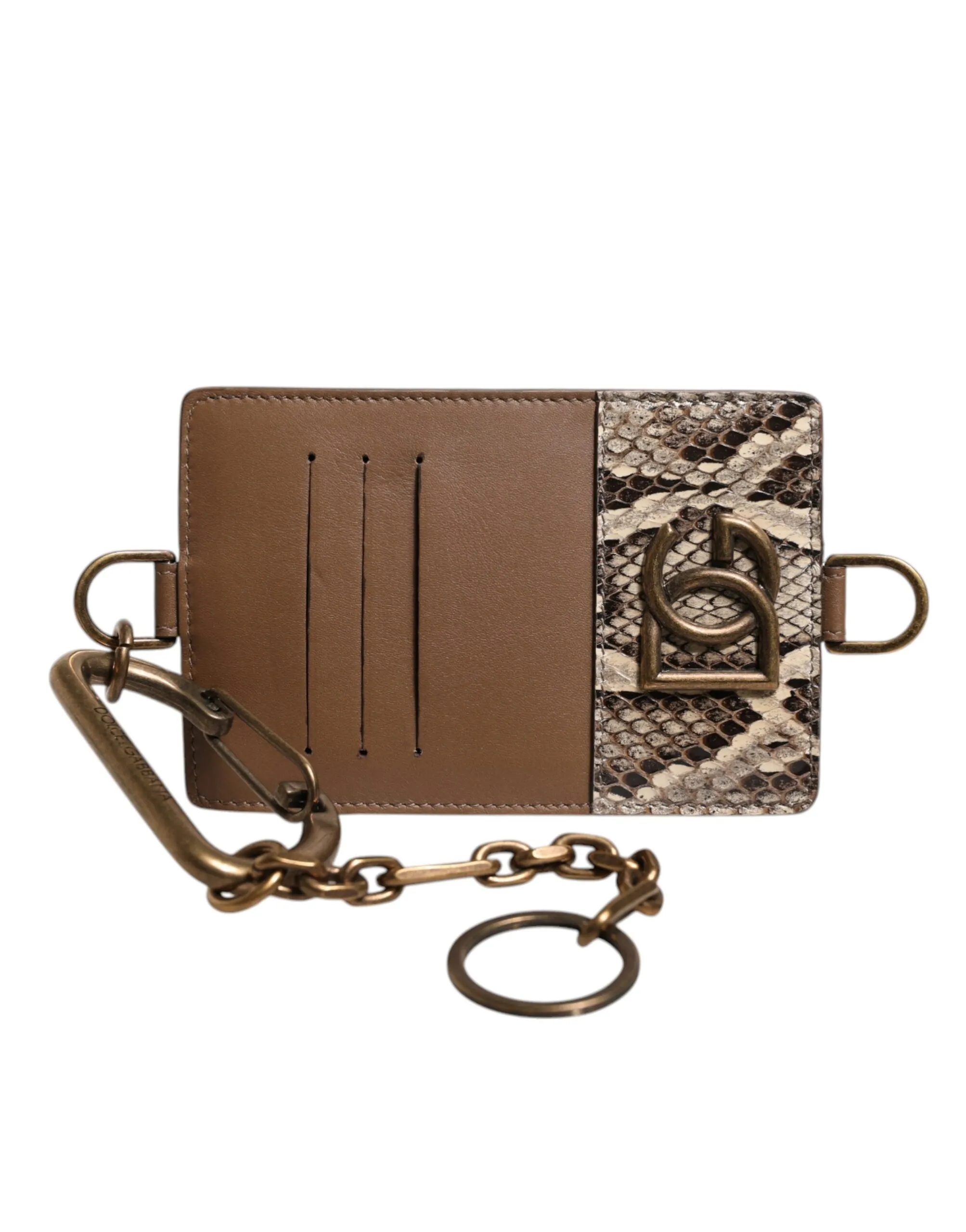 Dolce & Gabbana Women's Brown Exotic Leather Card Holder DG Logo Plaque Wallet