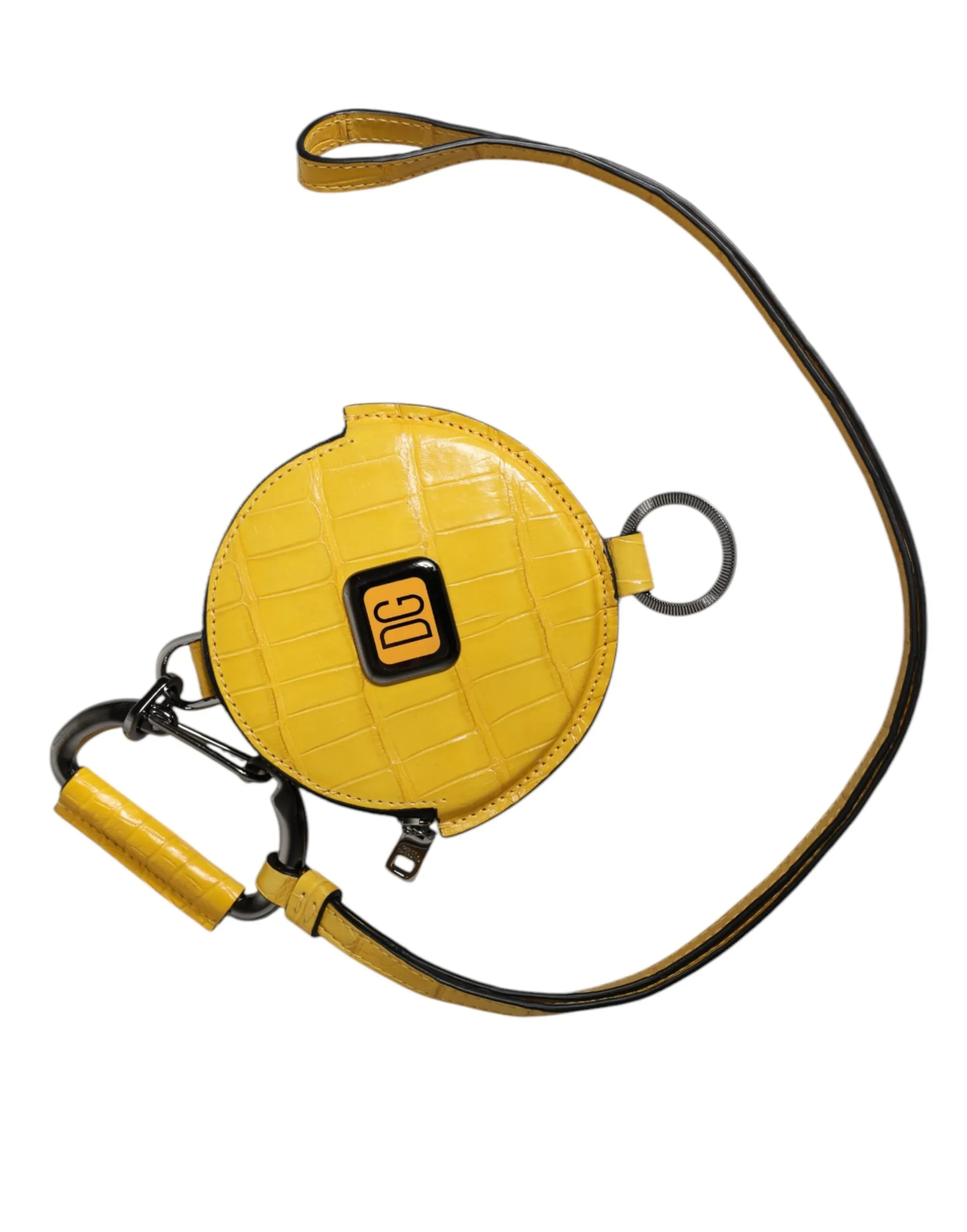 Dolce & Gabbana Men's Yellow Round Leather DG Logo Coin Purse Lanyard Wallet