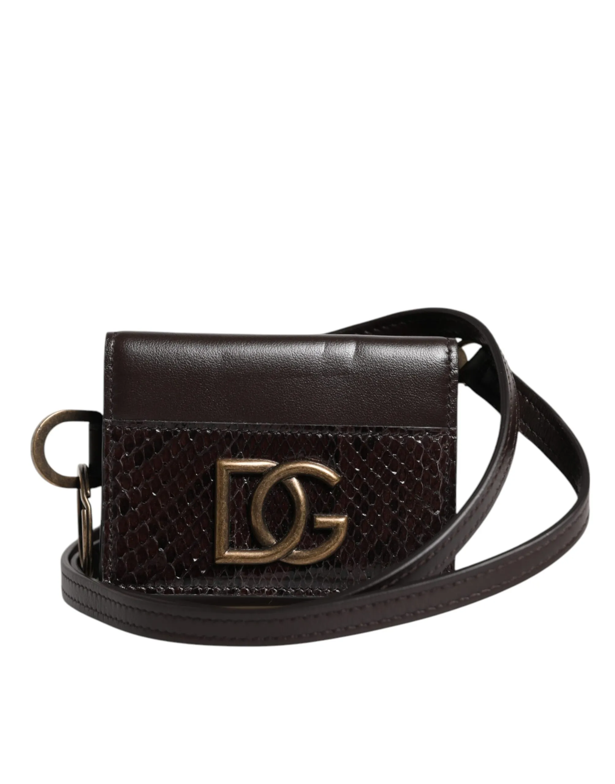 Dolce & Gabbana Women's Black Exotic Leather Trifold Crossbody Sling Wallet