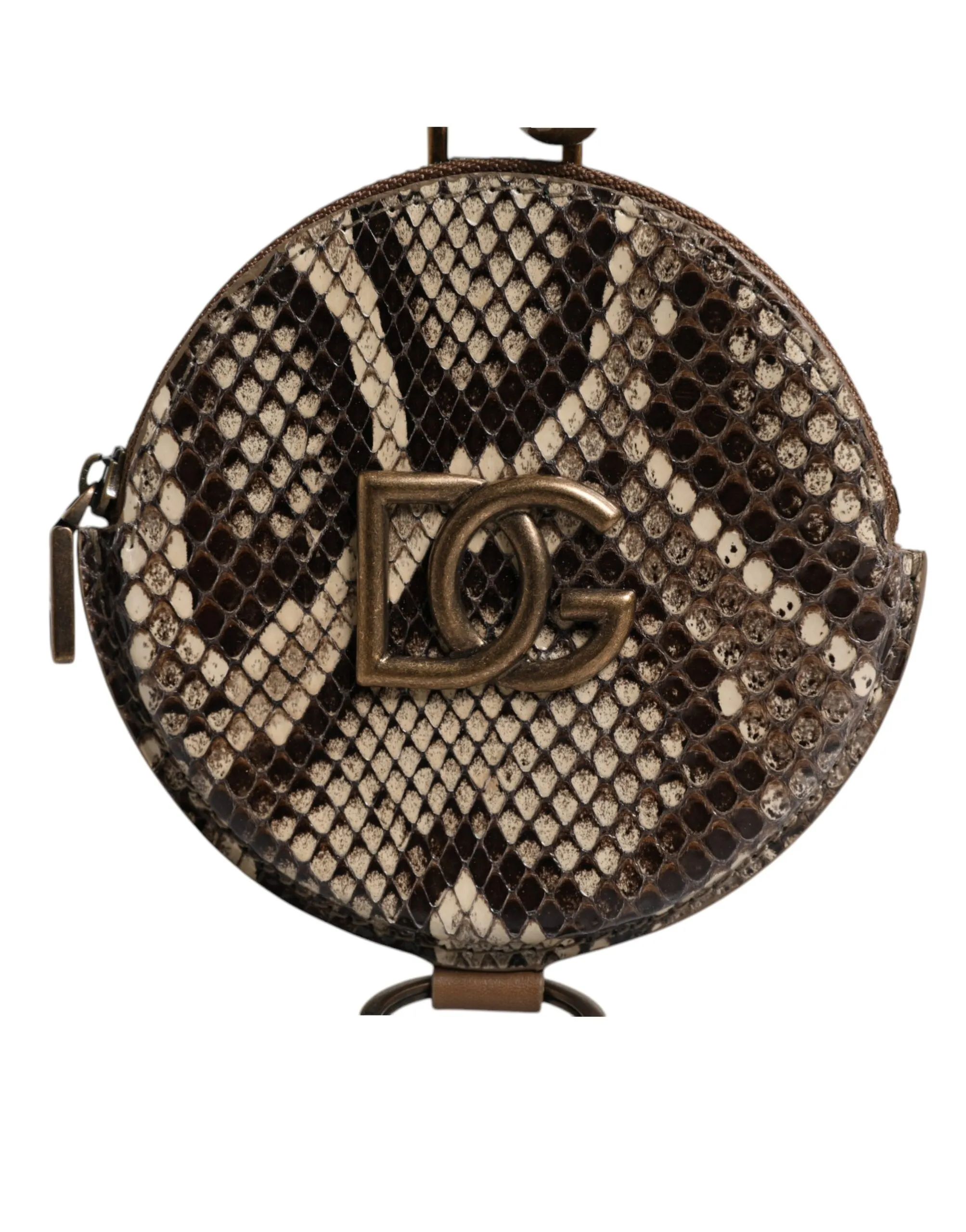 Dolce & Gabbana Women's Brown Round Leather DG Logo Coin Purse Lanyard Wallet