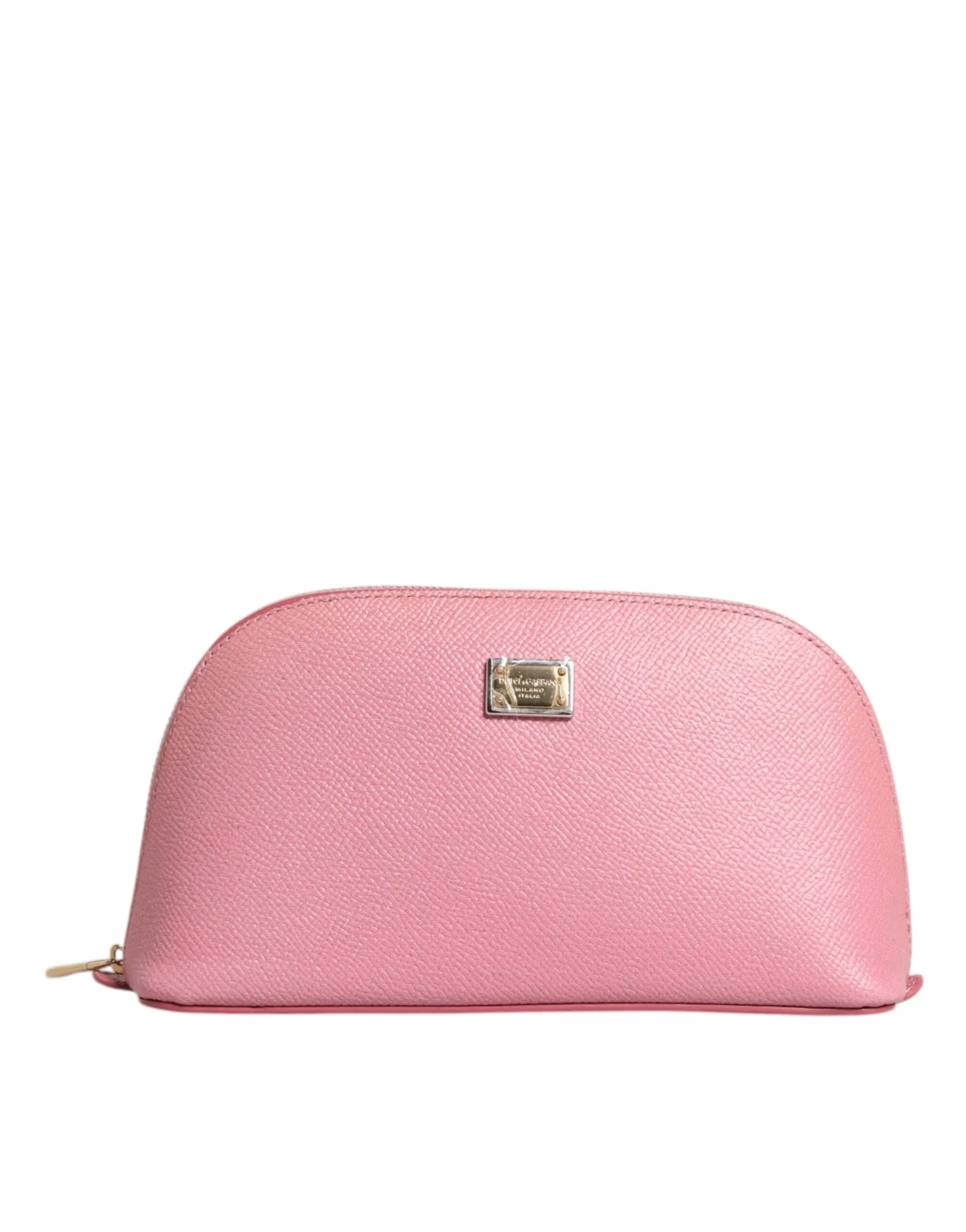 Dolce & Gabbana Women's Pink Leather DG Logo Zip Around Hand Purse Pouch Wallet