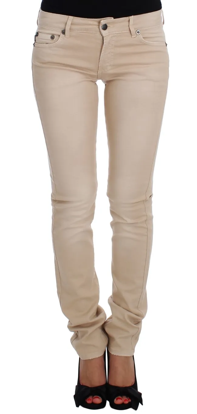 Cavalli Women's Beige Cotton Stretch Slim Fit Jeans
