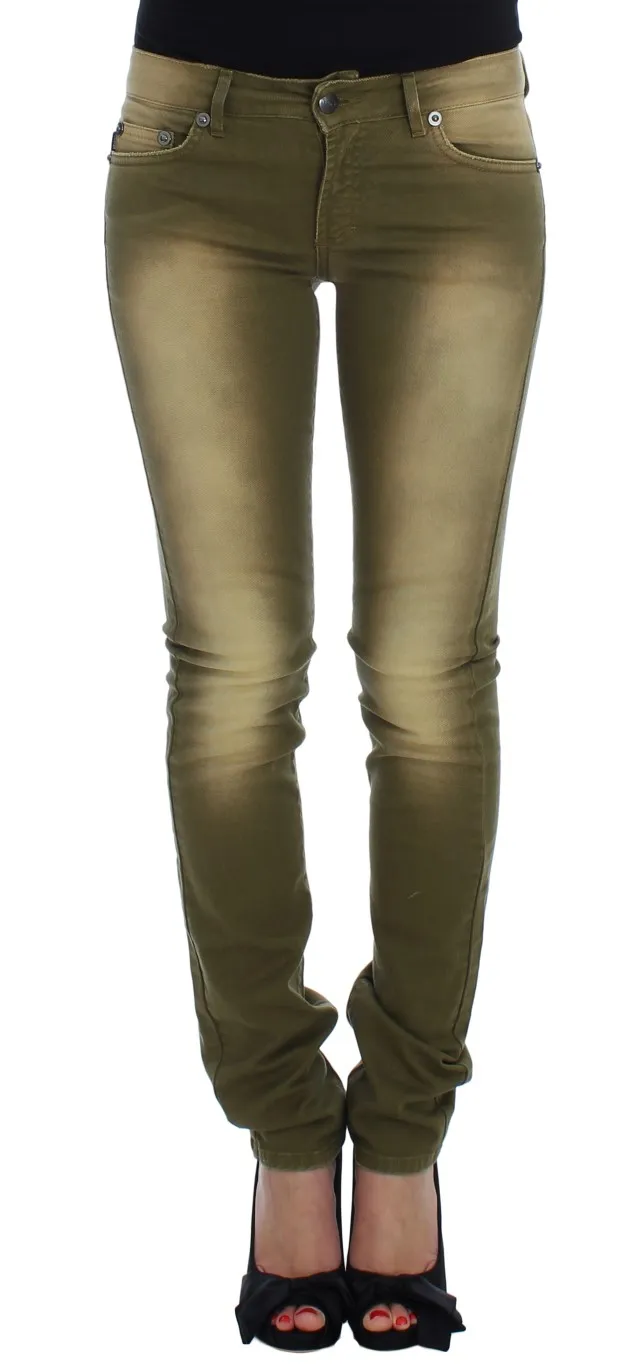 Cavalli Women's Green Slim Fit Cotton Stretch Jeans