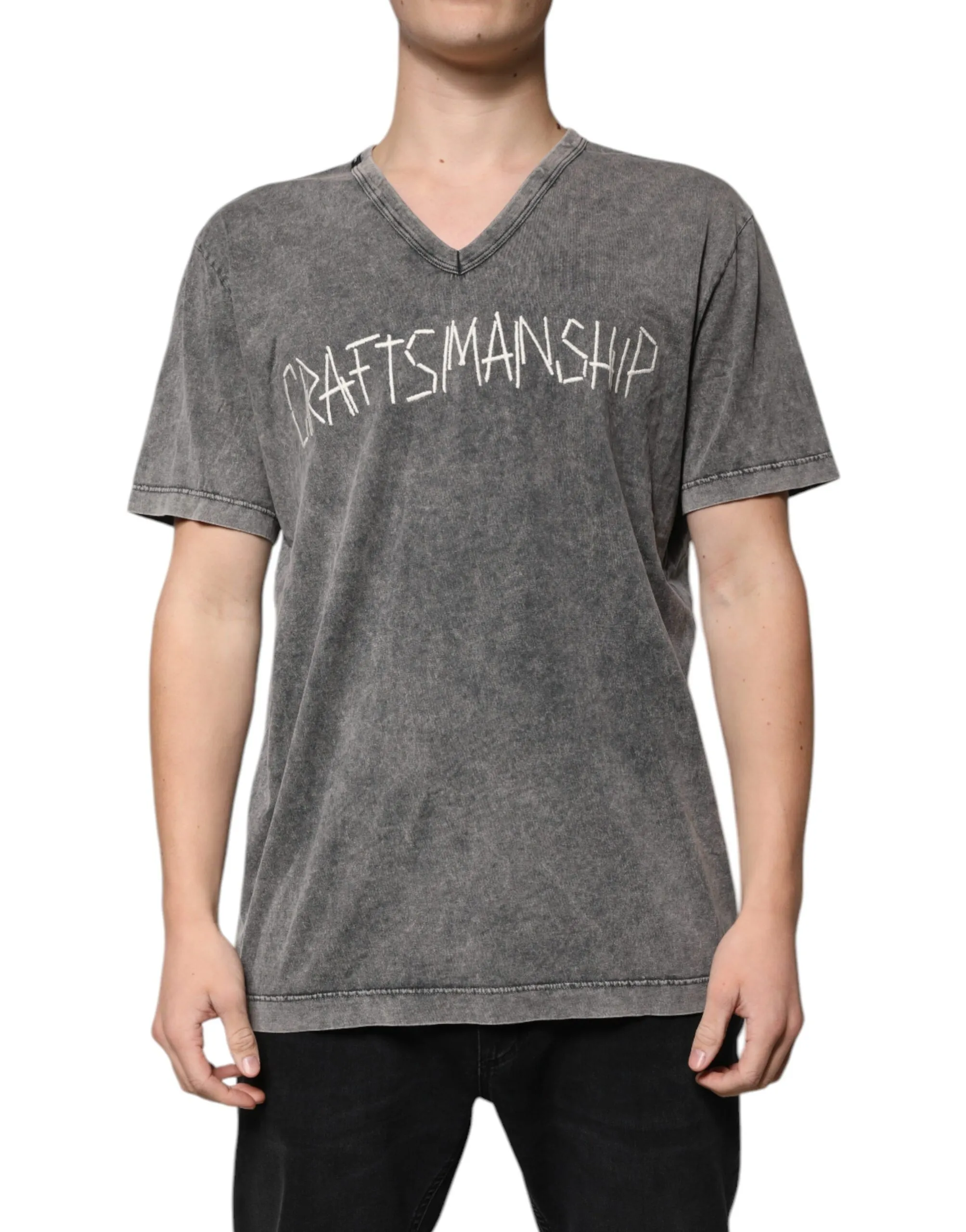Dolce & Gabbana Men's Gray Cotton V-neck Short Sleeves T-shirt