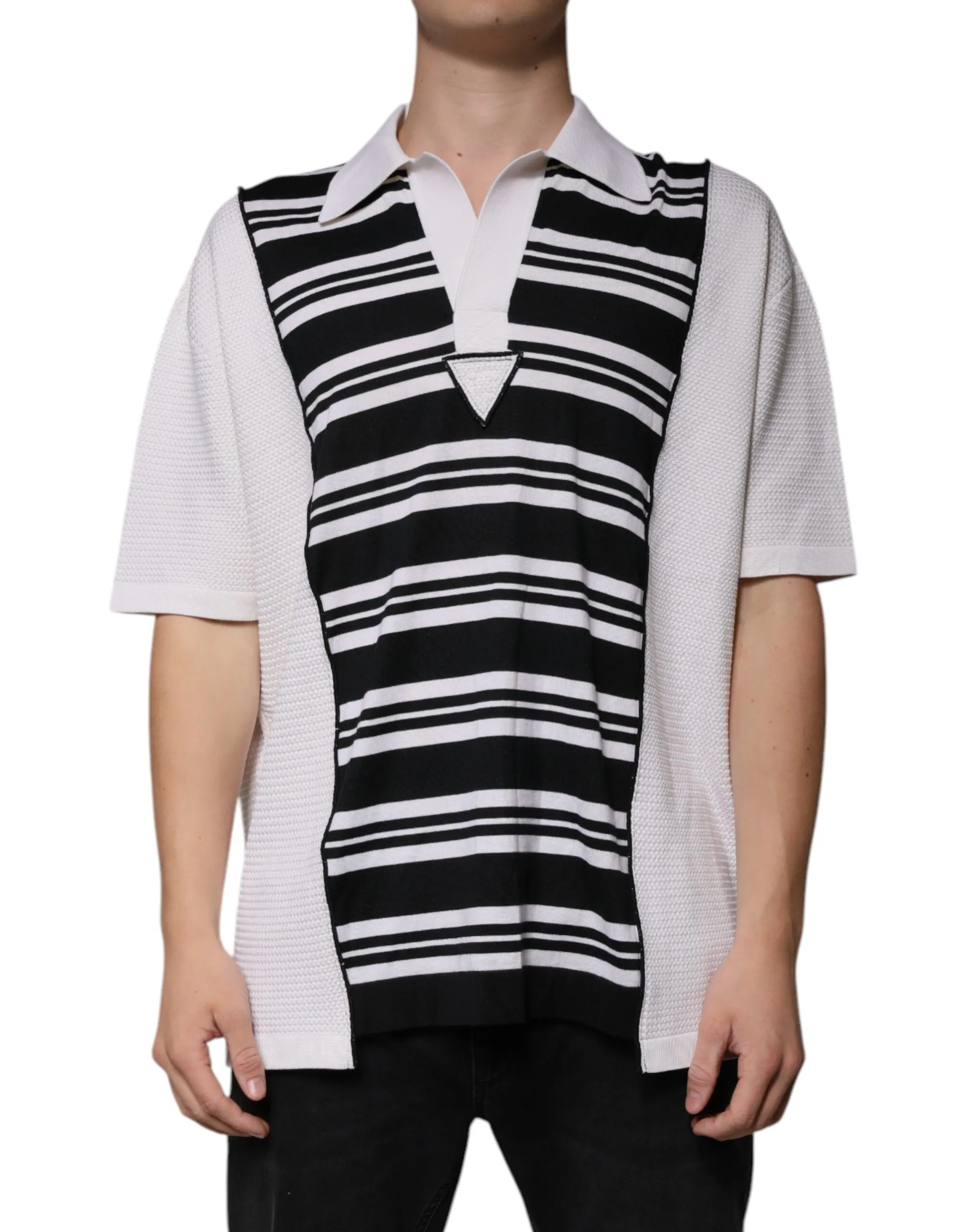 Dolce & Gabbana Men's Black White Stripes Collared Polo T-shirt