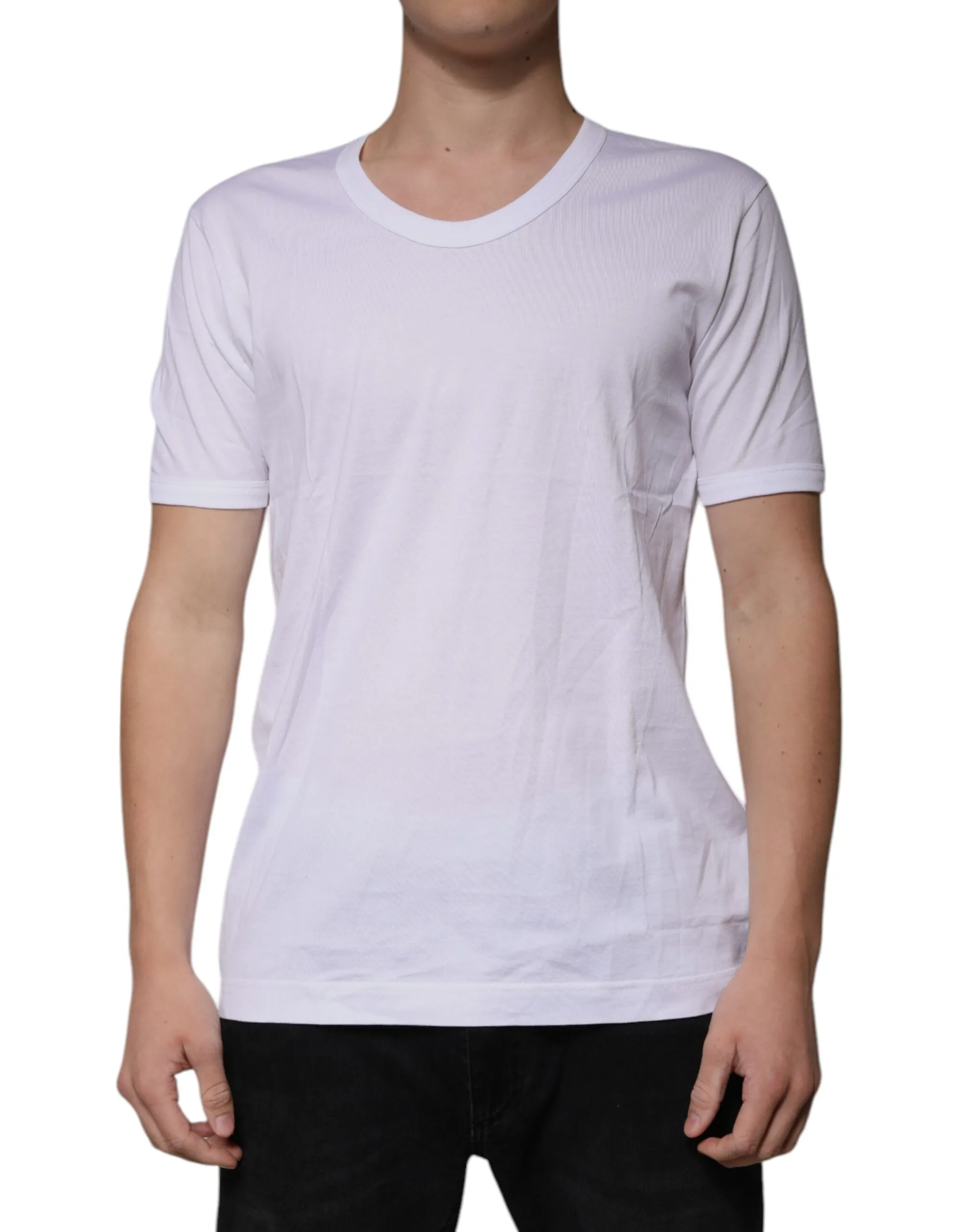 Dolce & Gabbana Men's White Cotton Round Neck Short Sleeves T-shirt