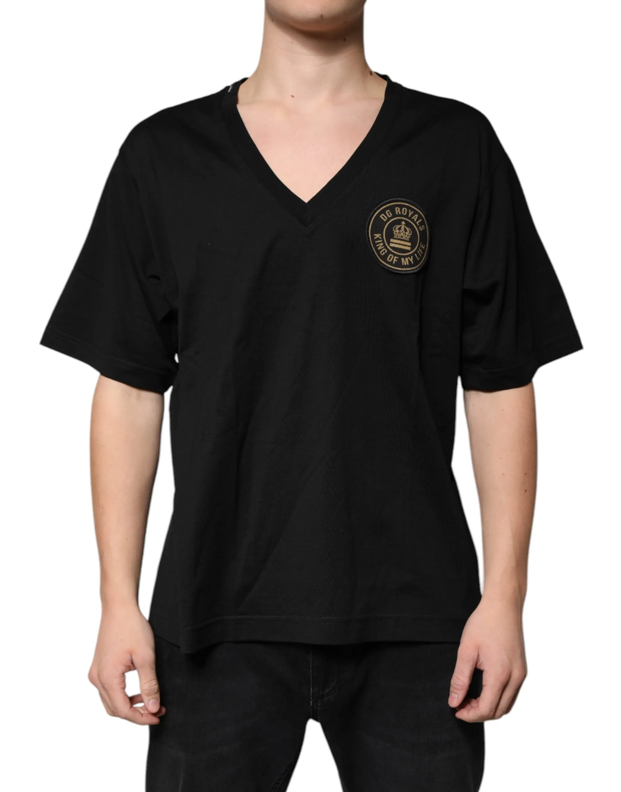 Dolce & Gabbana Men's Black Cotton Logo Vneck Short Sleeve T-shirt