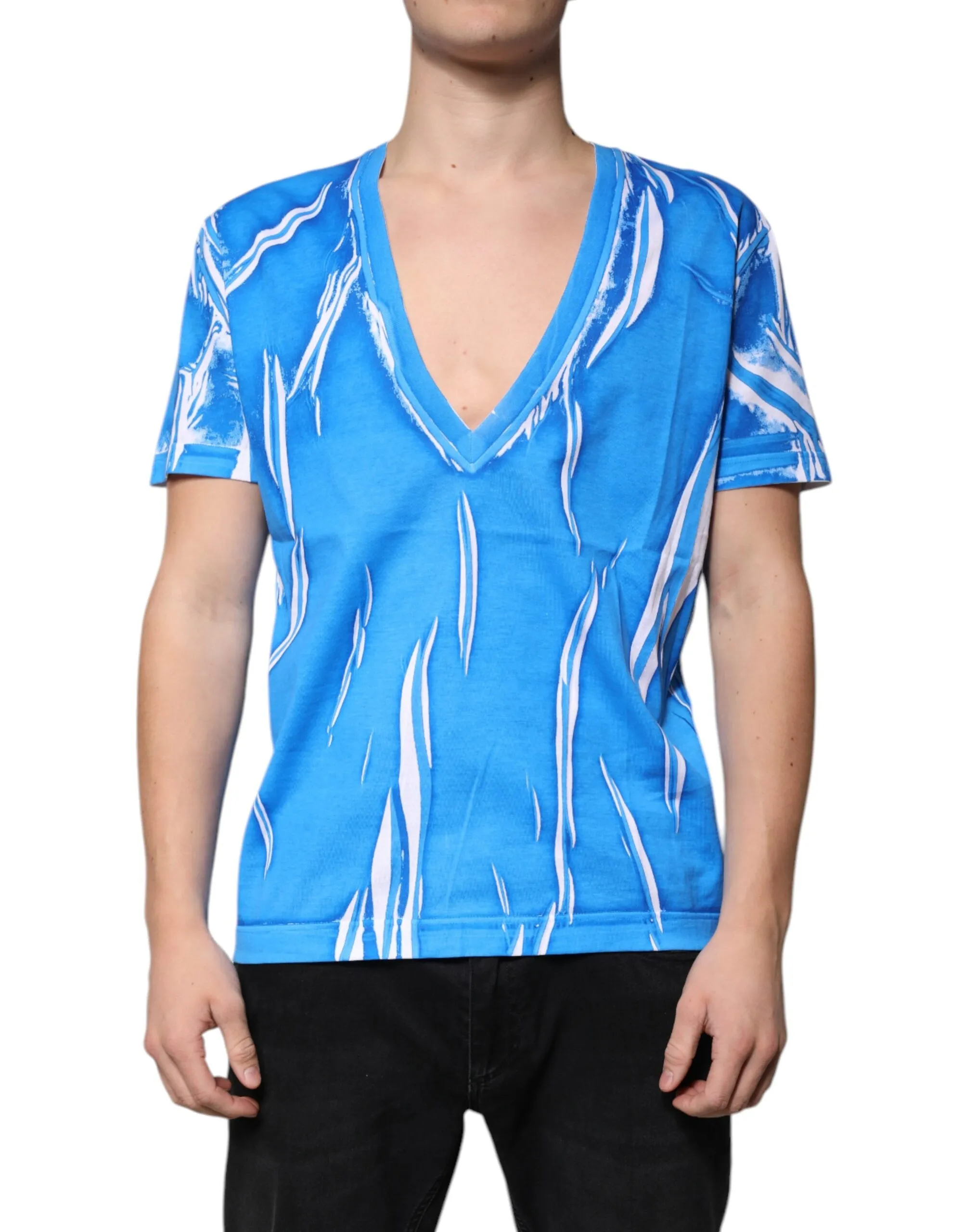 Dolce & Gabbana Men's Blue Cotton V-neck Short Sleeves T-shirt