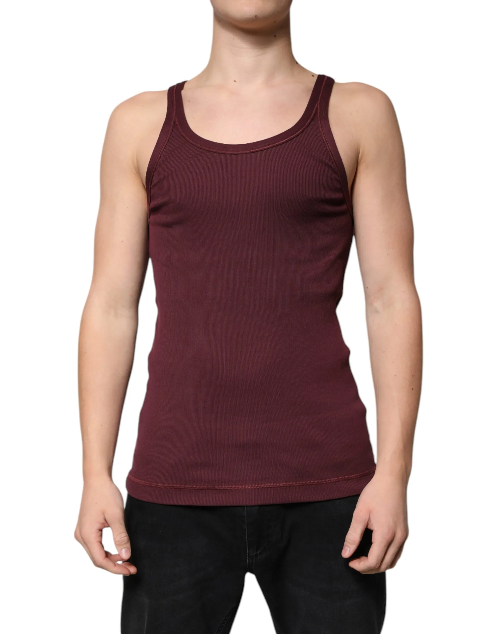 Dolce & Gabbana Men's Maroon Cotton Sleeveless Round Neck Tank T-shirt