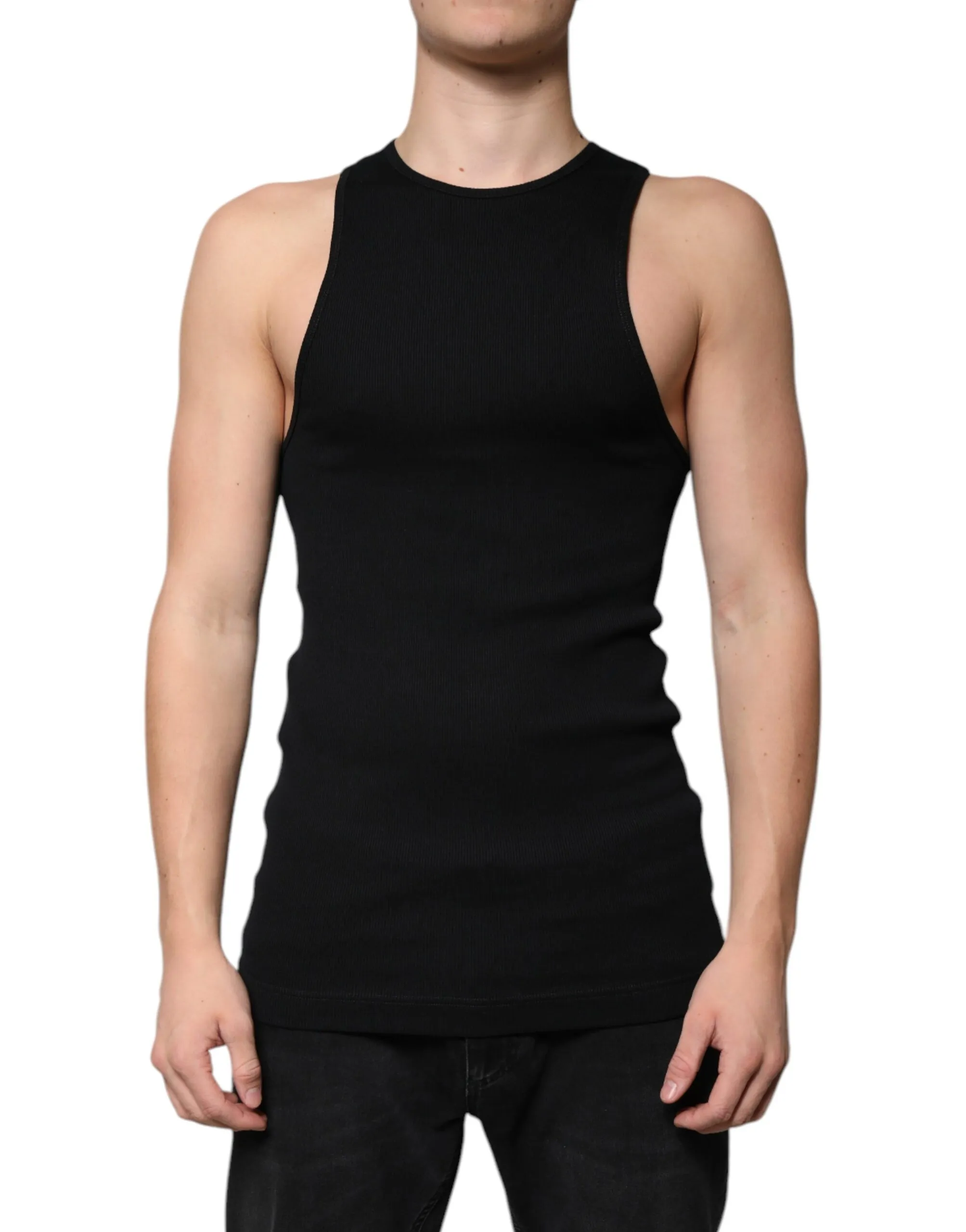 Dolce & Gabbana Men's Black Cotton Sleeveless Round Neck Tank T-shirt