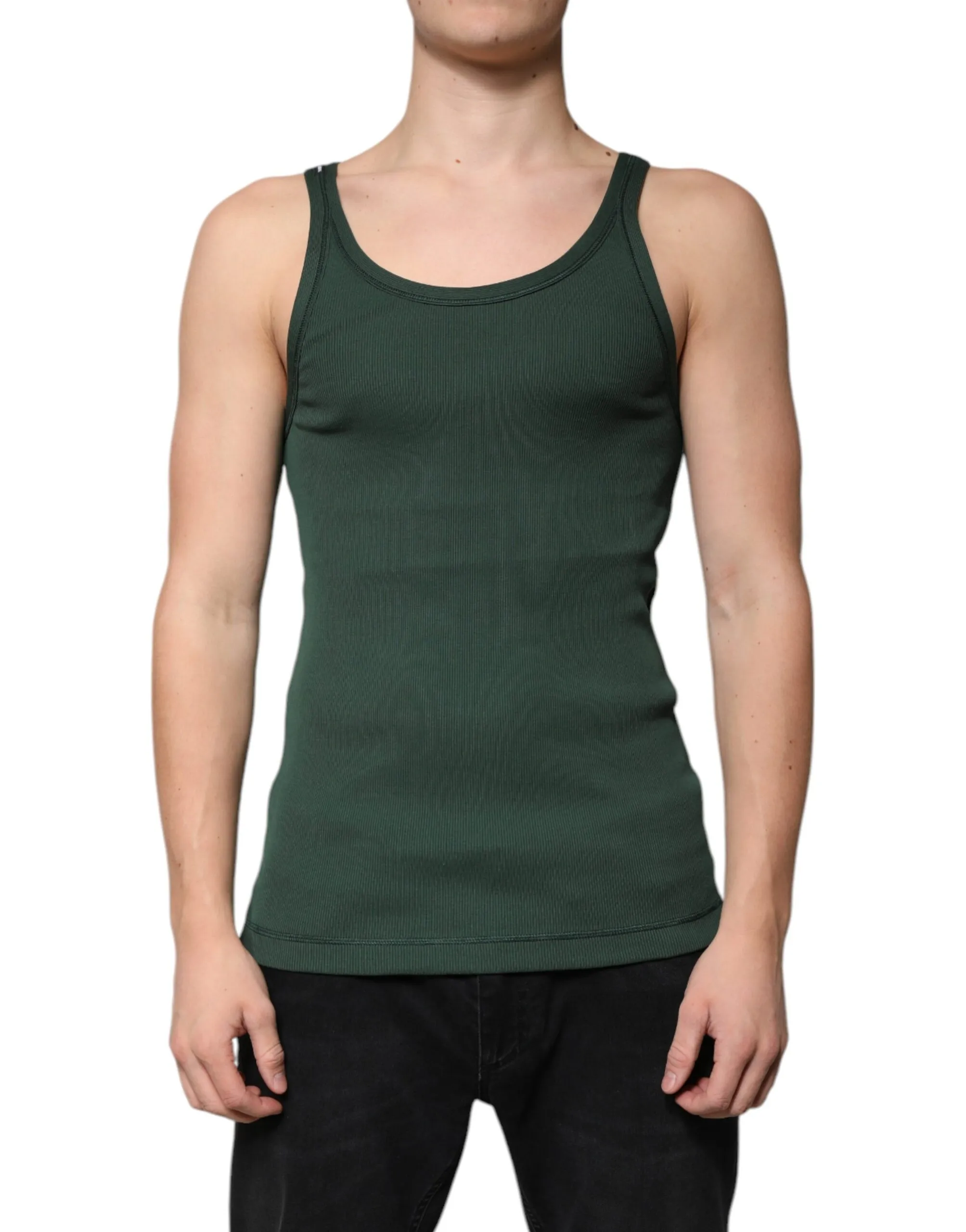 Dolce & Gabbana Men's Green Cotton Sleeveless Round Neck Tank T-shirt