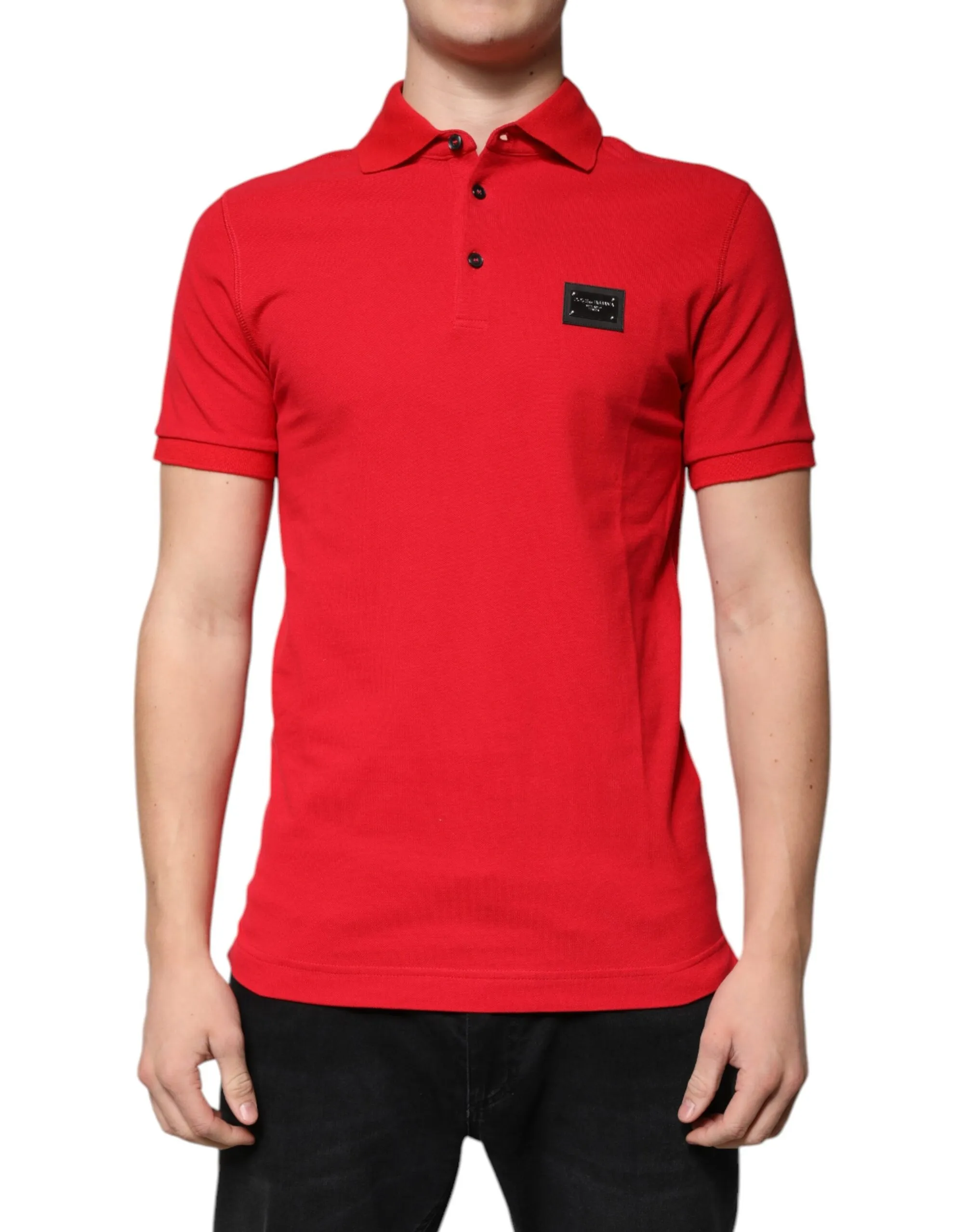 Dolce & Gabbana Men's Red Logo Collared Short Sleeves Polo T-shirt