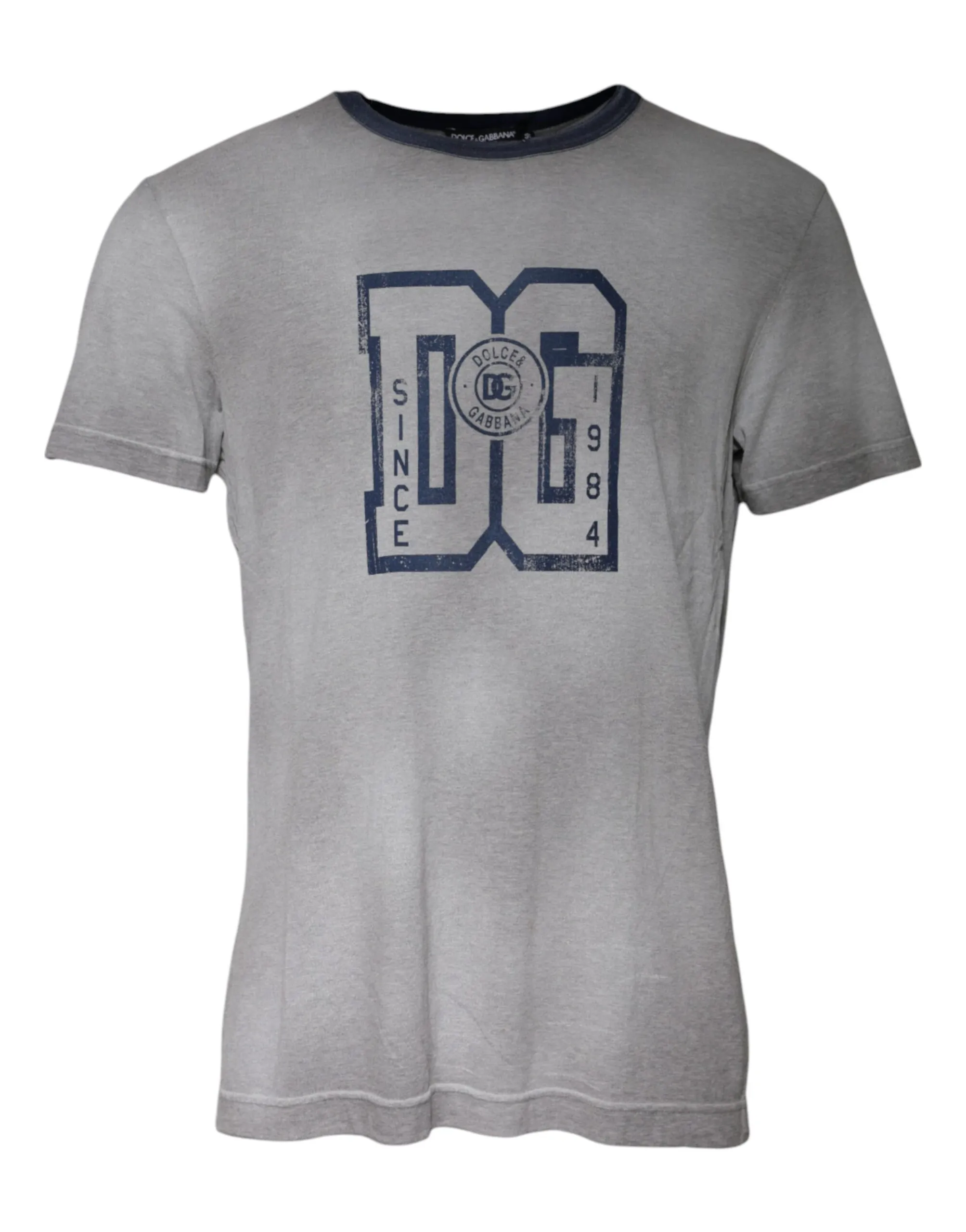 Dolce & Gabbana Men's Gray Logo Print Cotton Crew Neck T-shirt