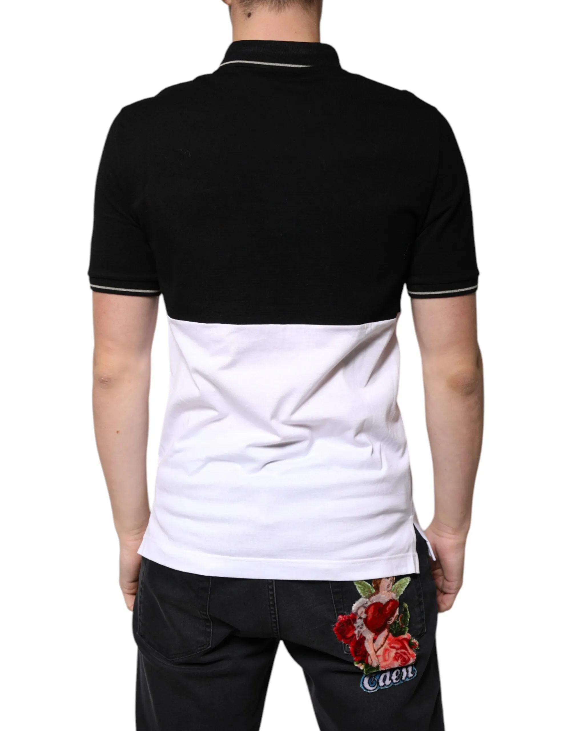 Dolce & Gabbana Men's Black White Cotton Short Sleeves Polo T-shirt