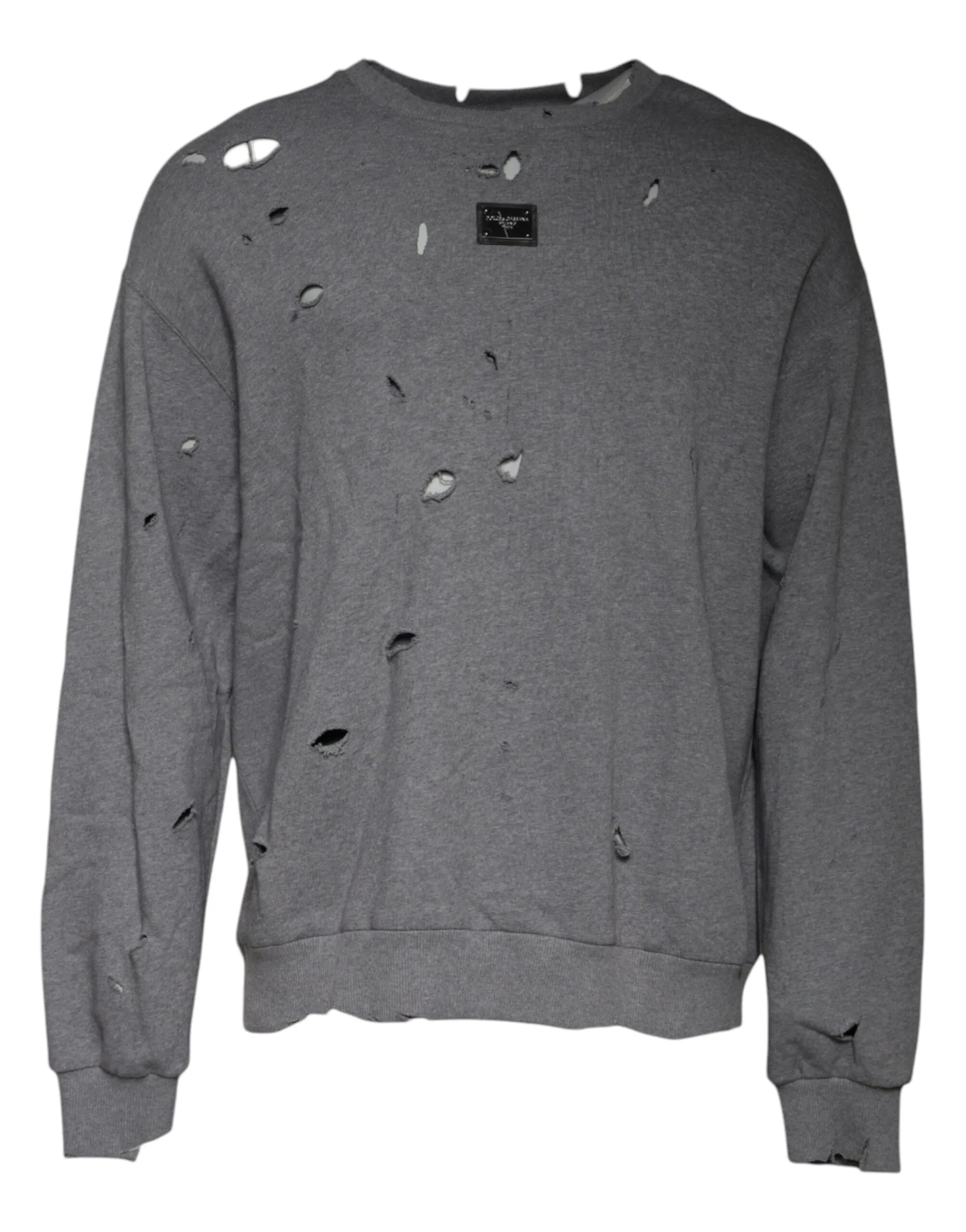 Dolce & Gabbana Men's Gray Cotton Logo Crew Neck Pullover Sweater