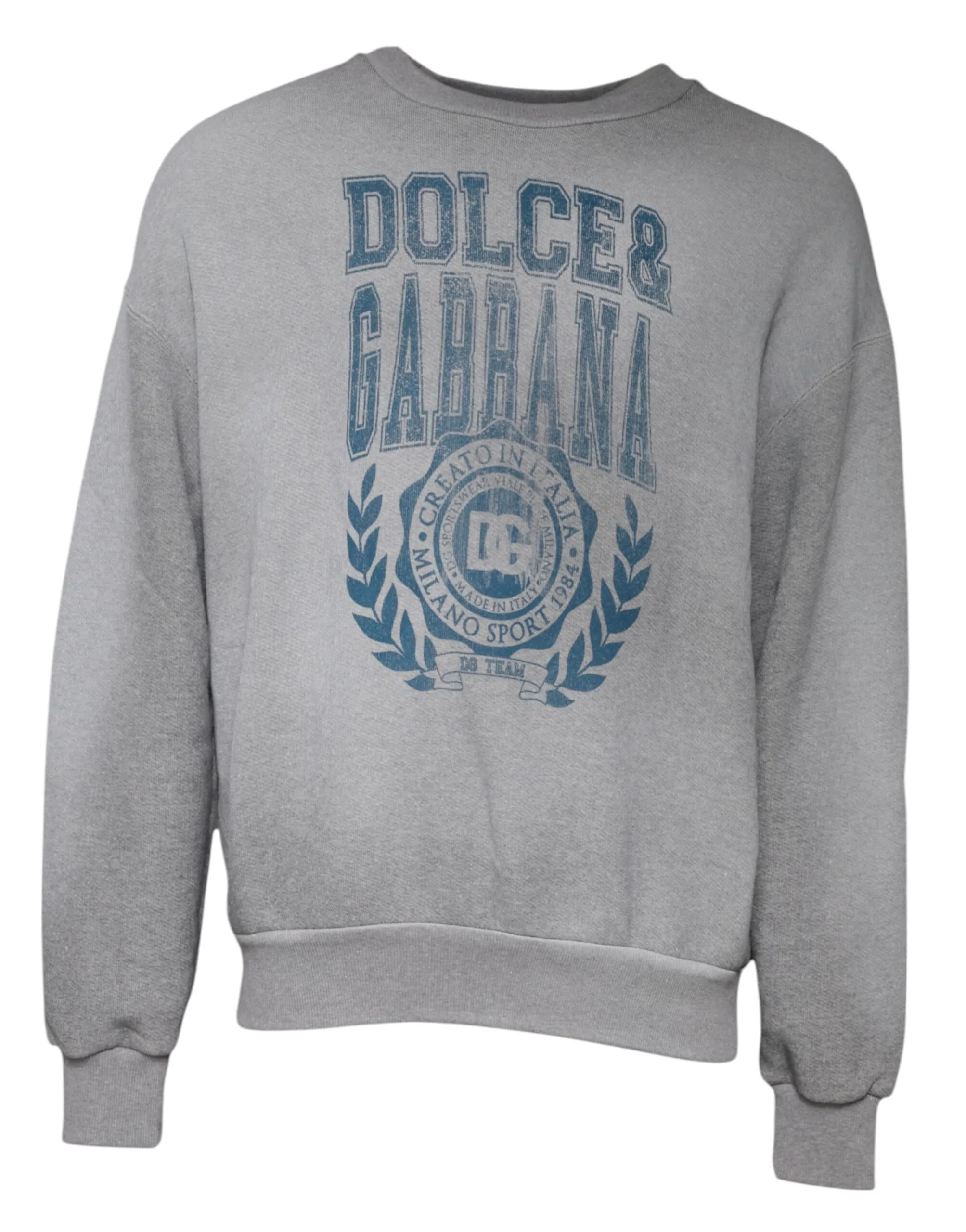 Dolce & Gabbana Men's Gray Cotton Logo Crew Neck Pullover Sweater