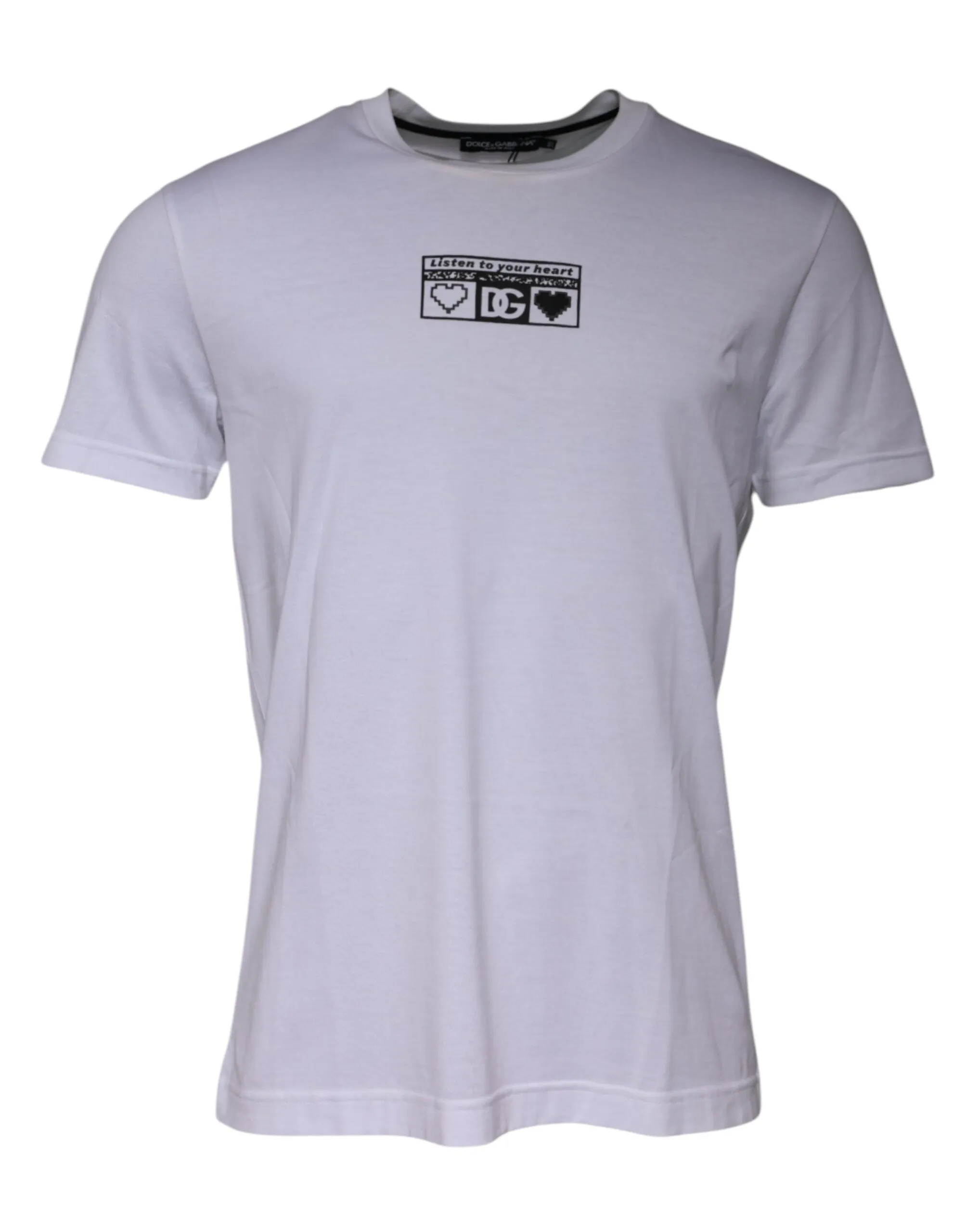 Dolce & Gabbana Men's White Logo Print Cotton Crew Neck T-shirt