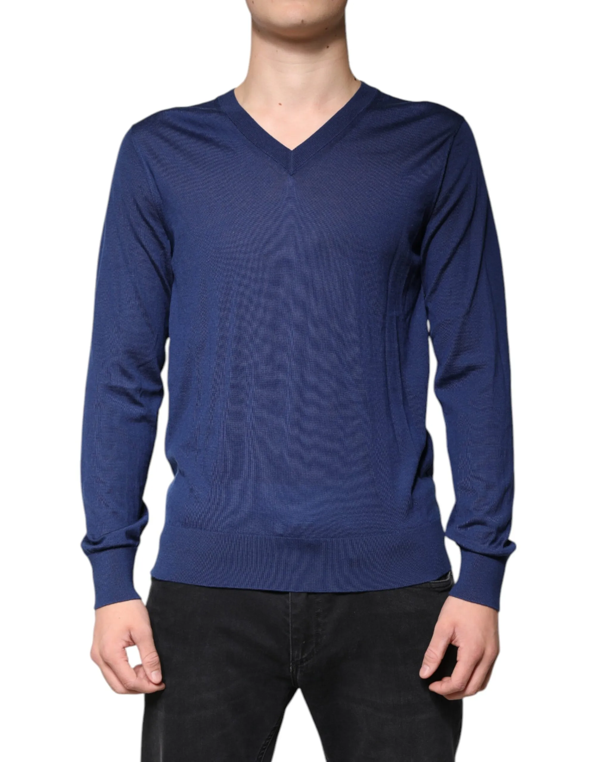 Dolce & Gabbana Men's Navy Blue Cashmere V-neck Pullover Sweater