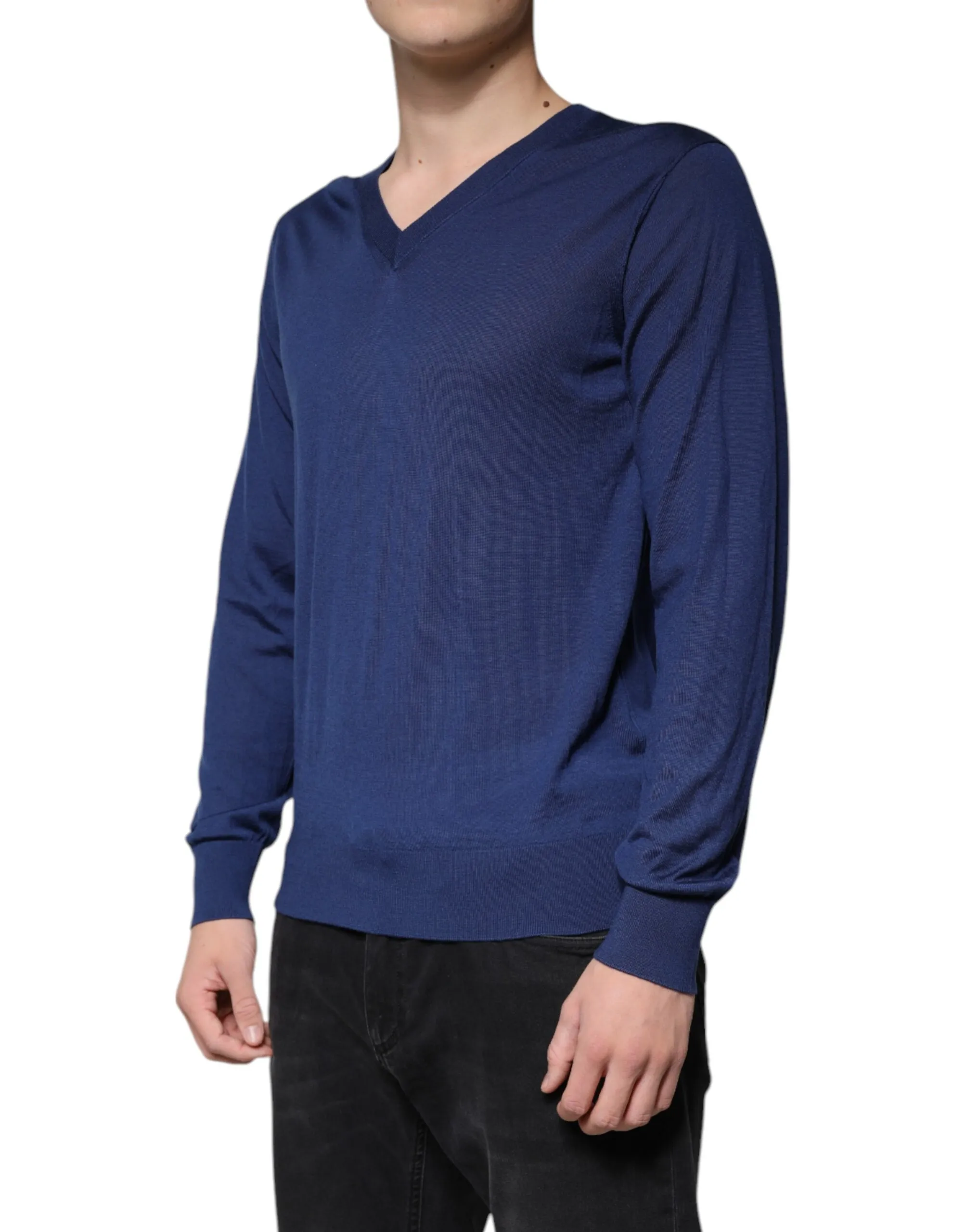 Dolce & Gabbana Men's Navy Blue Cashmere V-neck Pullover Sweater