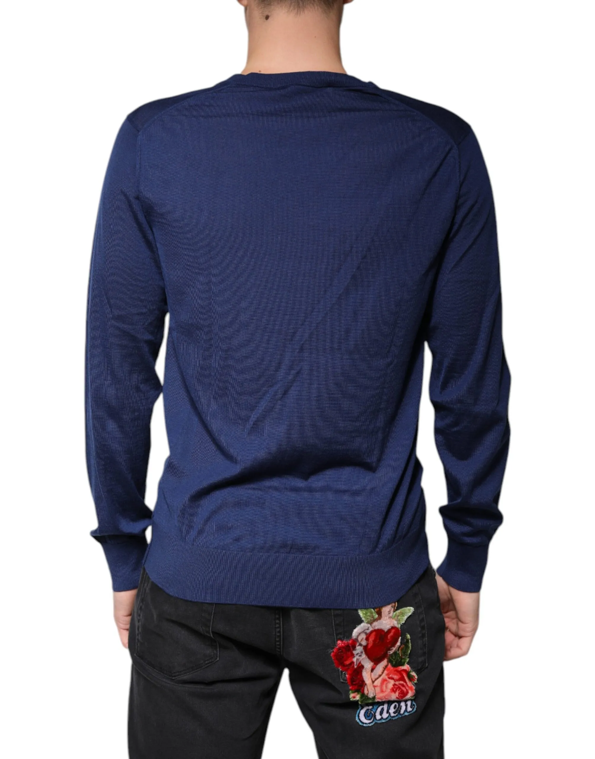 Dolce & Gabbana Men's Navy Blue Cashmere V-neck Pullover Sweater