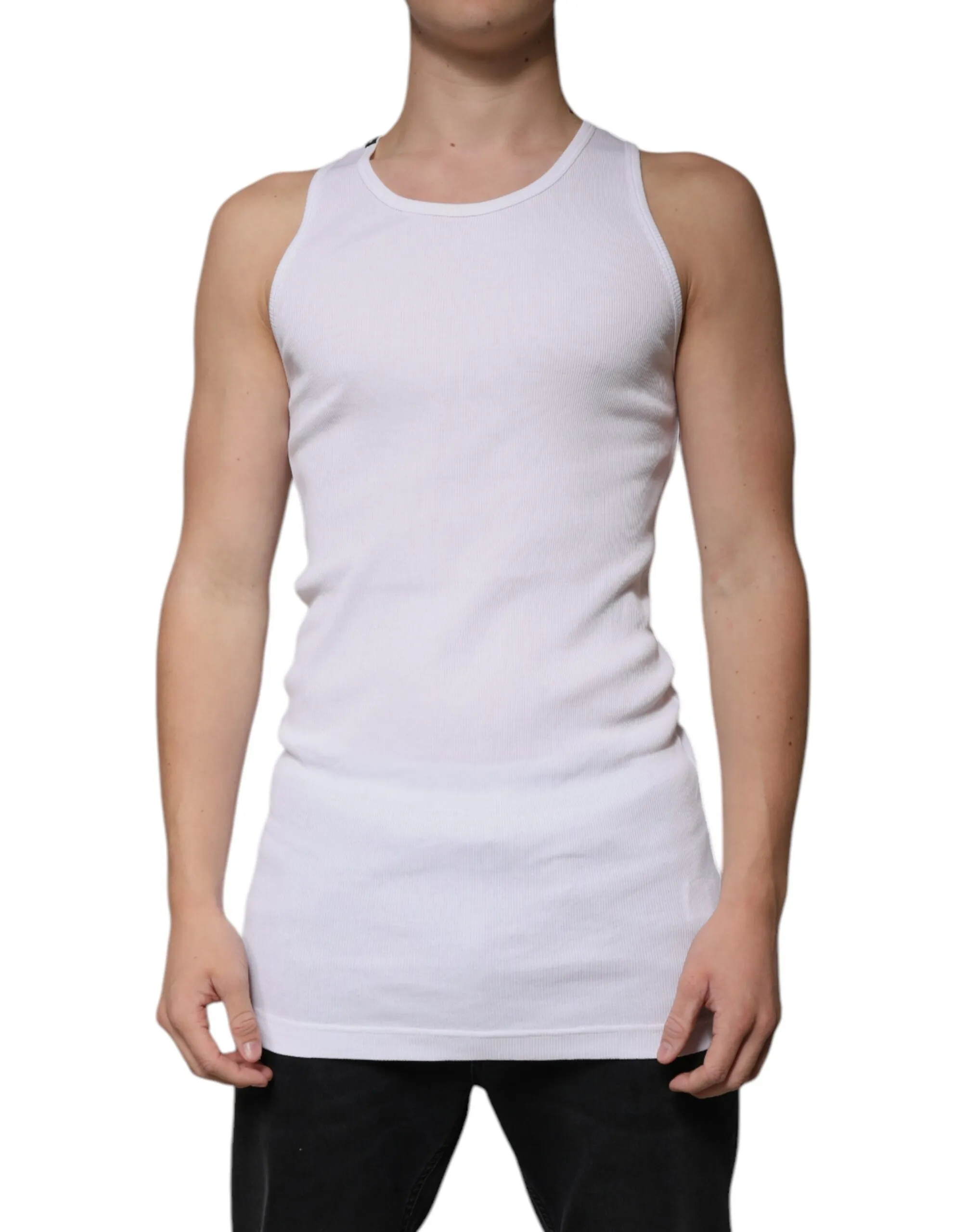 Dolce & Gabbana Men's White Cotton Sleeveless Round Neck Tank T-shirt