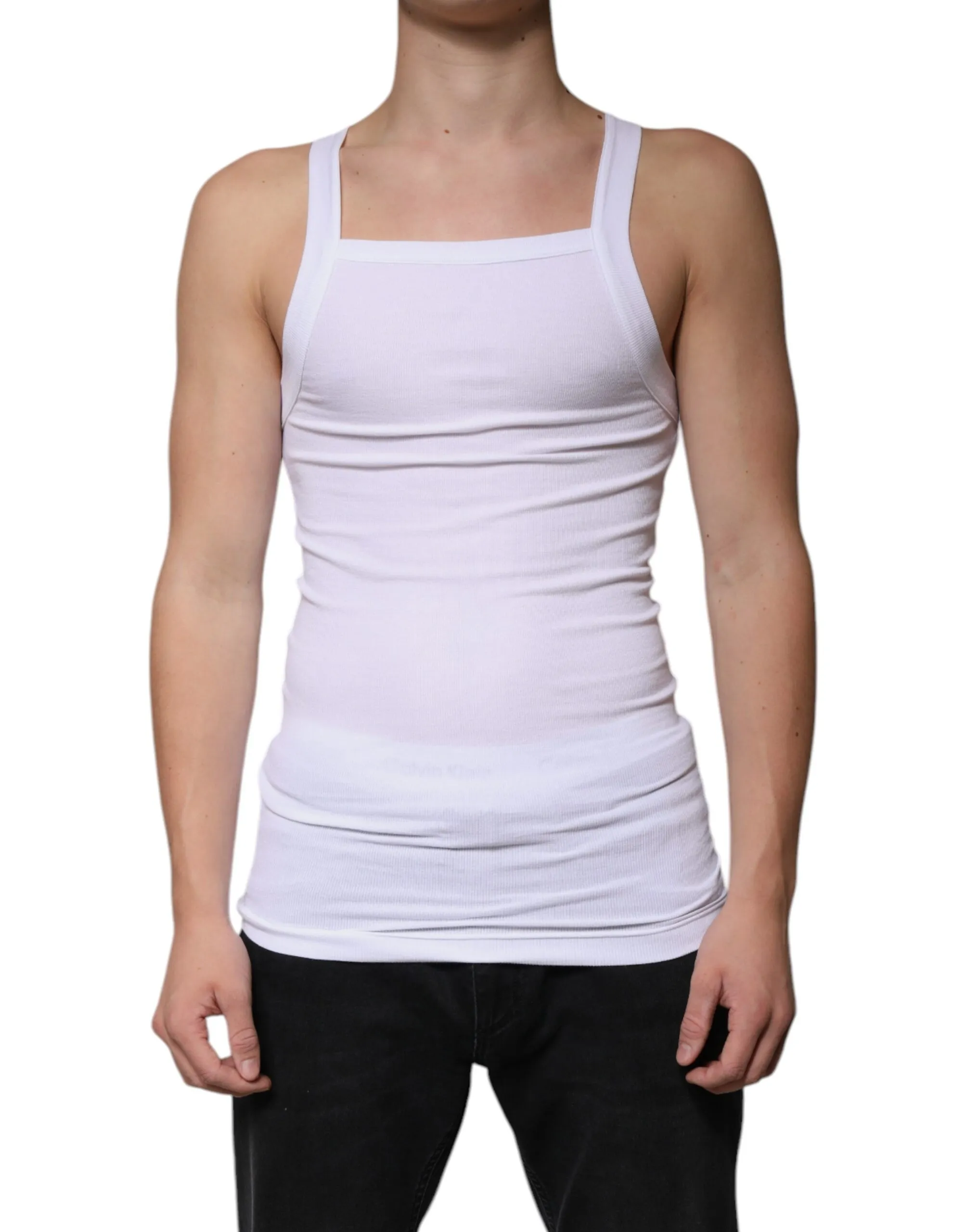 Dolce & Gabbana Men's White Cotton Sleeveless Square Neck Tank T-shirt