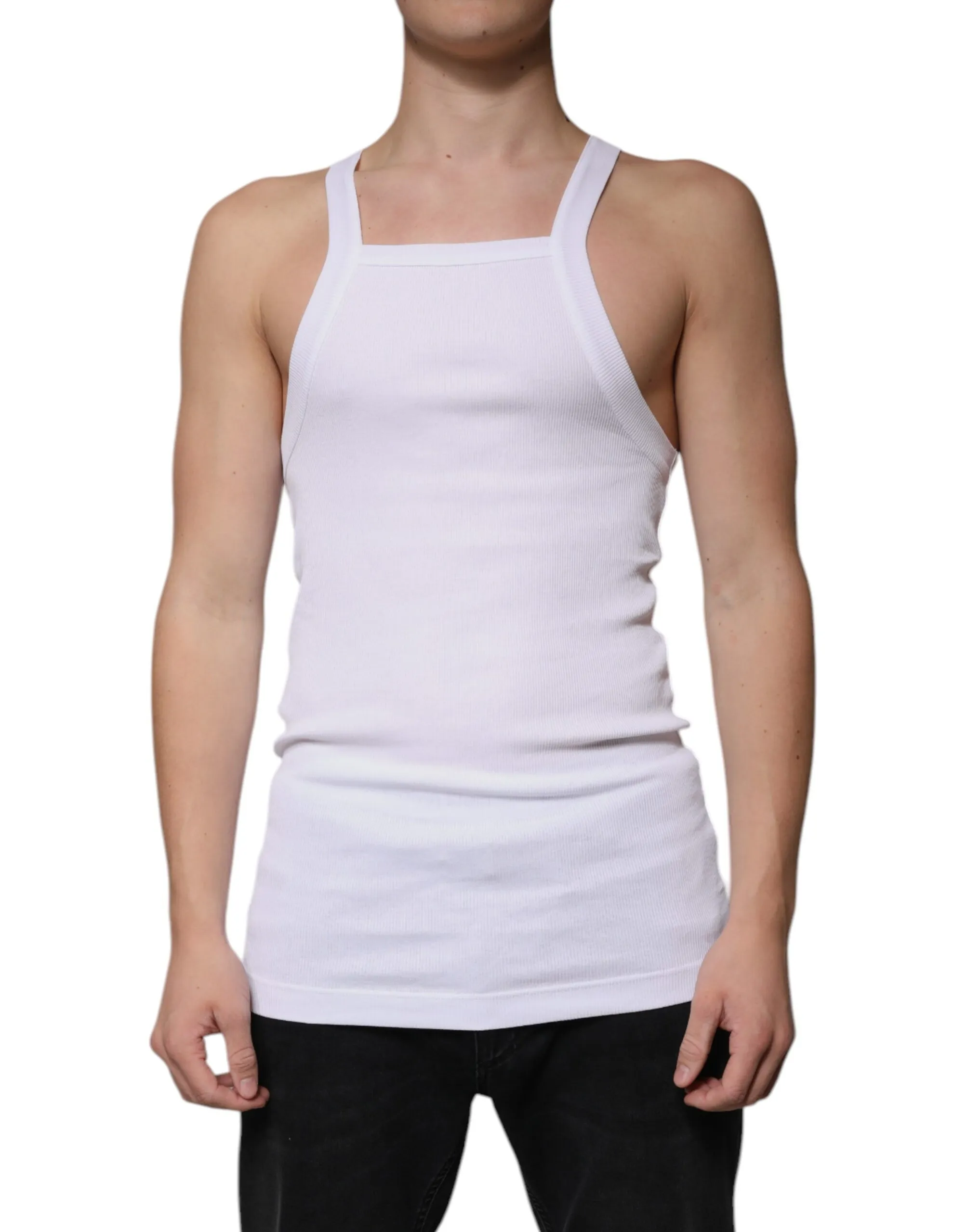 Dolce & Gabbana Men's White Cotton Sleeveless Square Neck Tank T-shirt