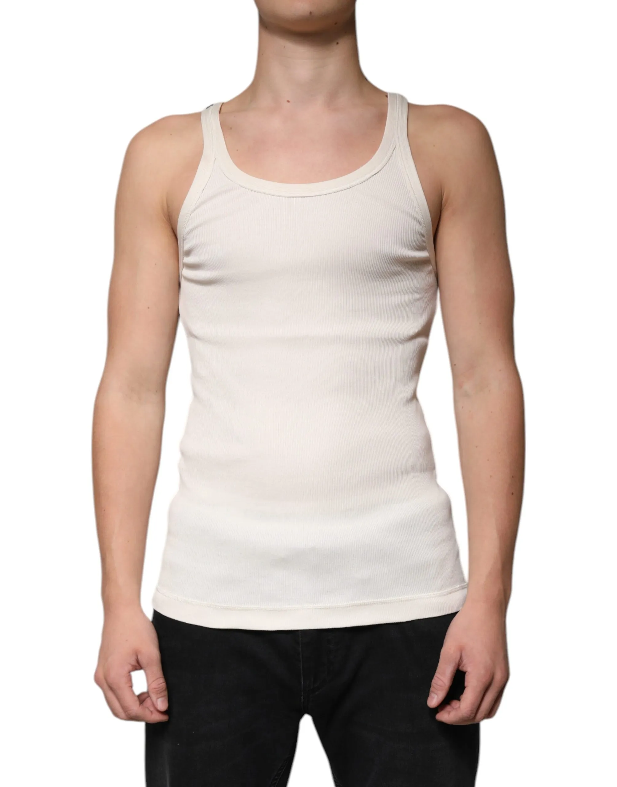 Dolce & Gabbana Men's Off White Cotton Sleeveless Round Neck Tank T-shirt