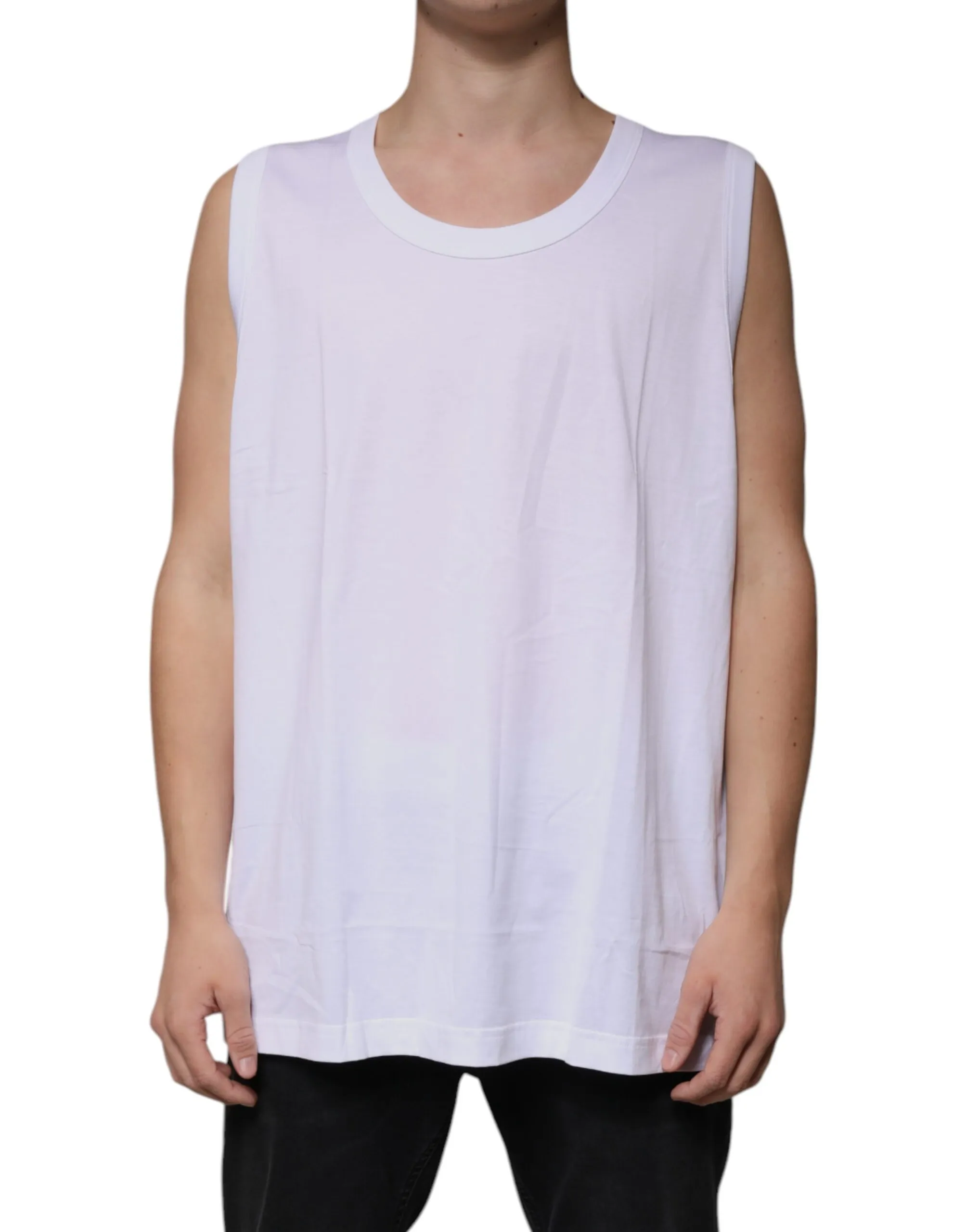 Dolce & Gabbana Men's White Cotton Sleeveless Round Neck Tank T-shirt