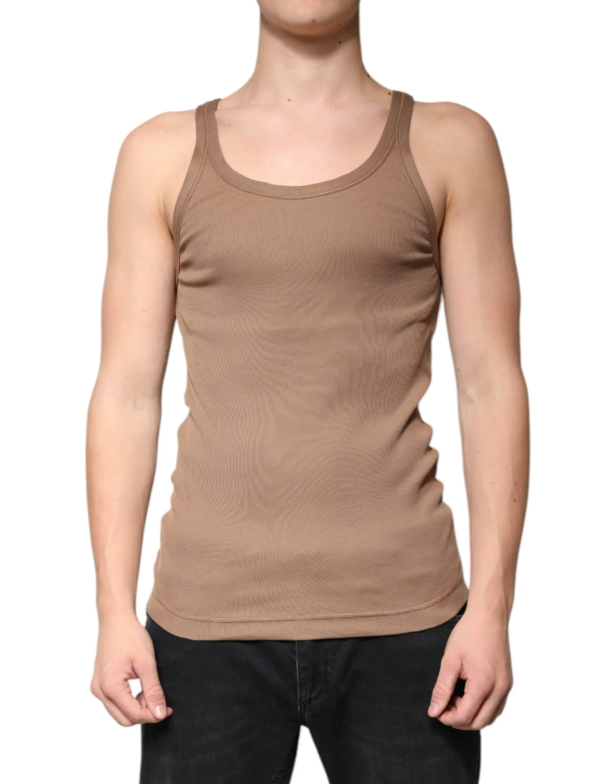 Dolce & Gabbana Men's Brown Cotton Sleeveless Round Neck Tank T-shirt