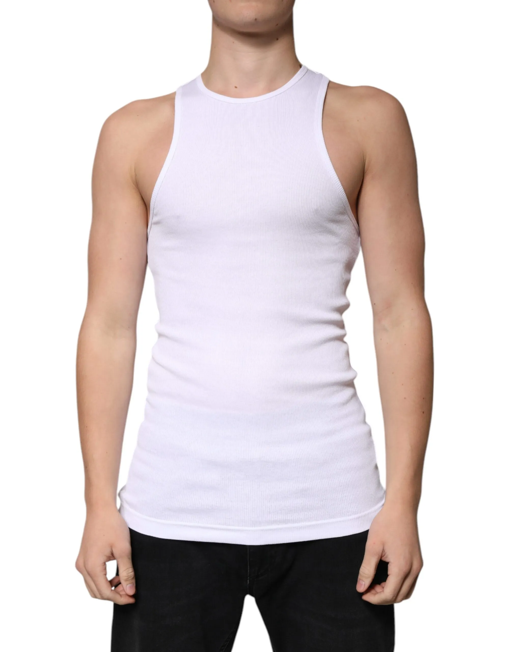 Dolce & Gabbana Men's White Cotton Sleeveless Round Neck Tank T-shirt