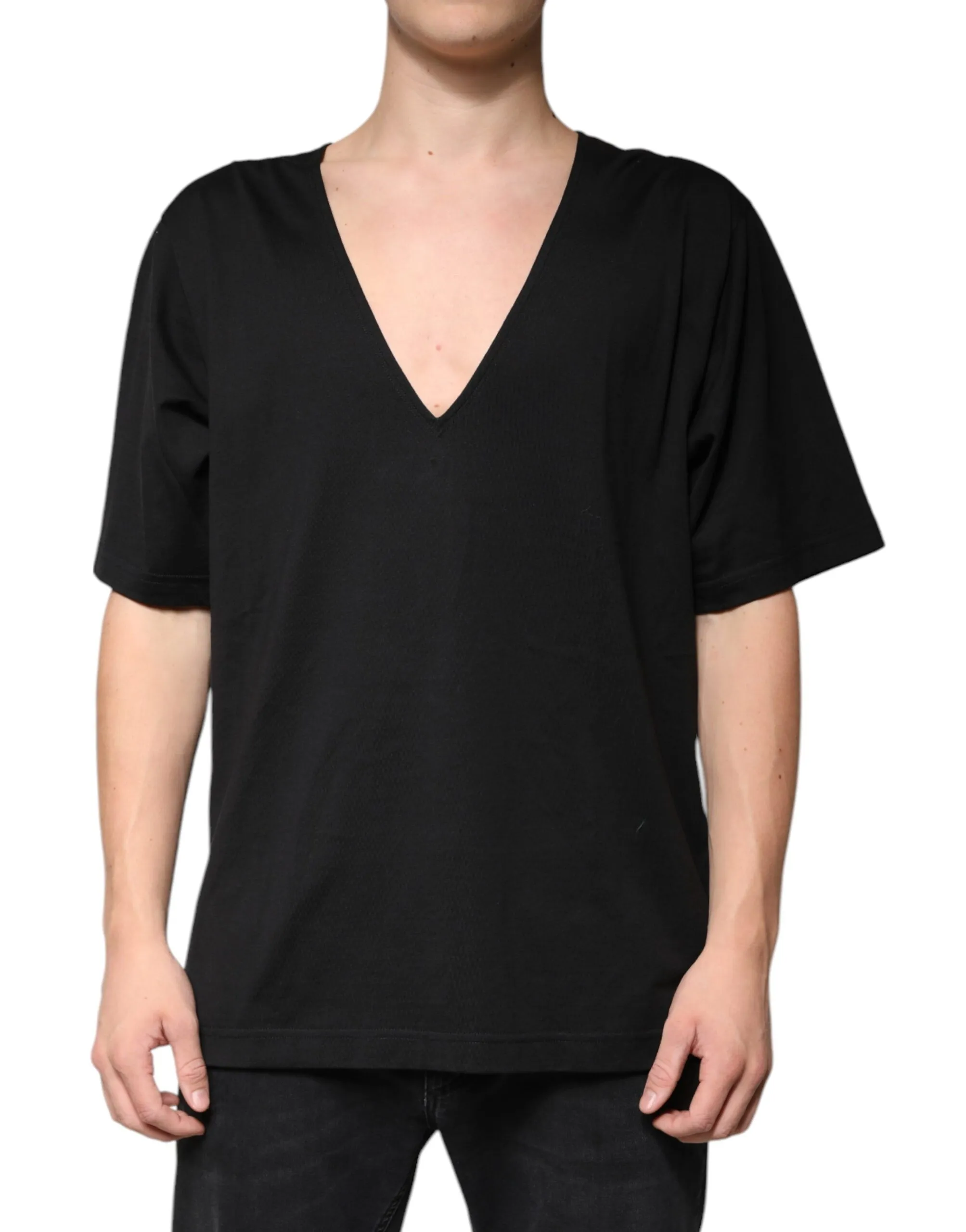 Dolce & Gabbana Men's Black Cotton V-neck Short Sleeves T-shirt