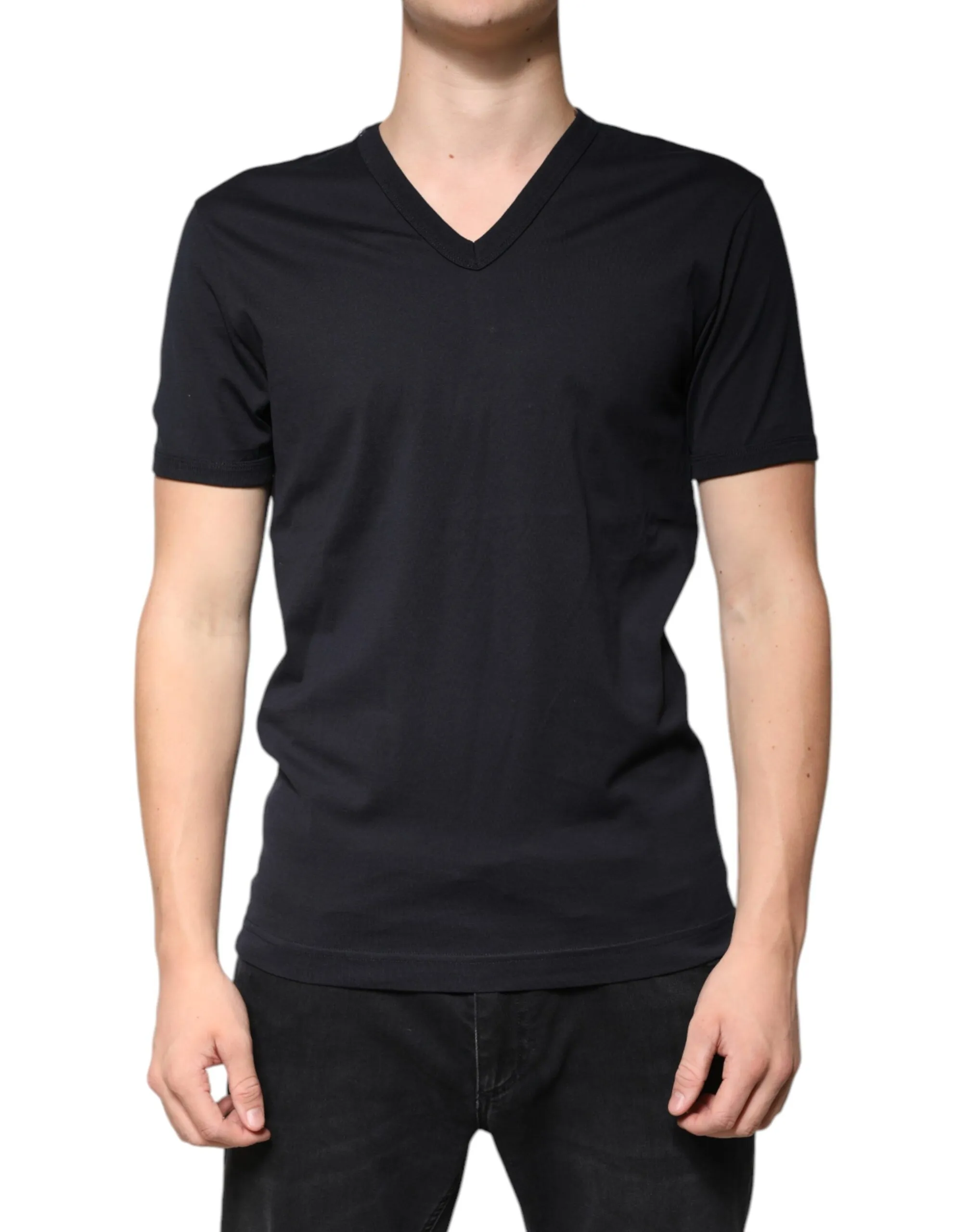 Dolce & Gabbana Men's Black Cotton V-neck Short Sleeves T-shirt