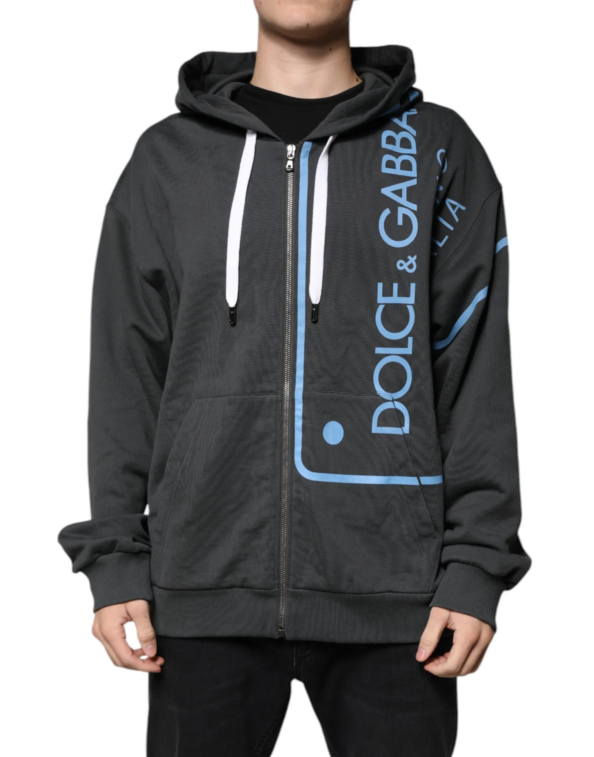 Dolce & Gabbana Men's Gray Cotton Hooded Zip Sweatshirt Sweater