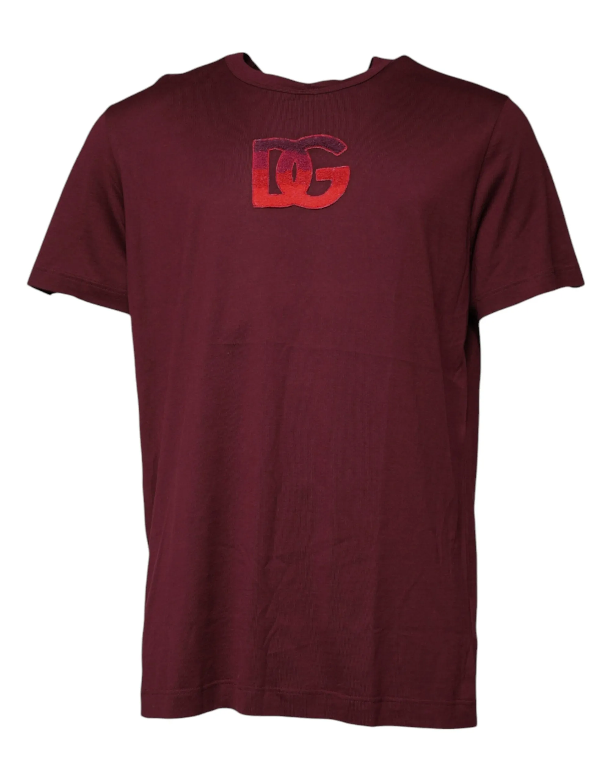 Dolce & Gabbana Men's Maroon Logo Print Cotton Crew Neck T-shirt