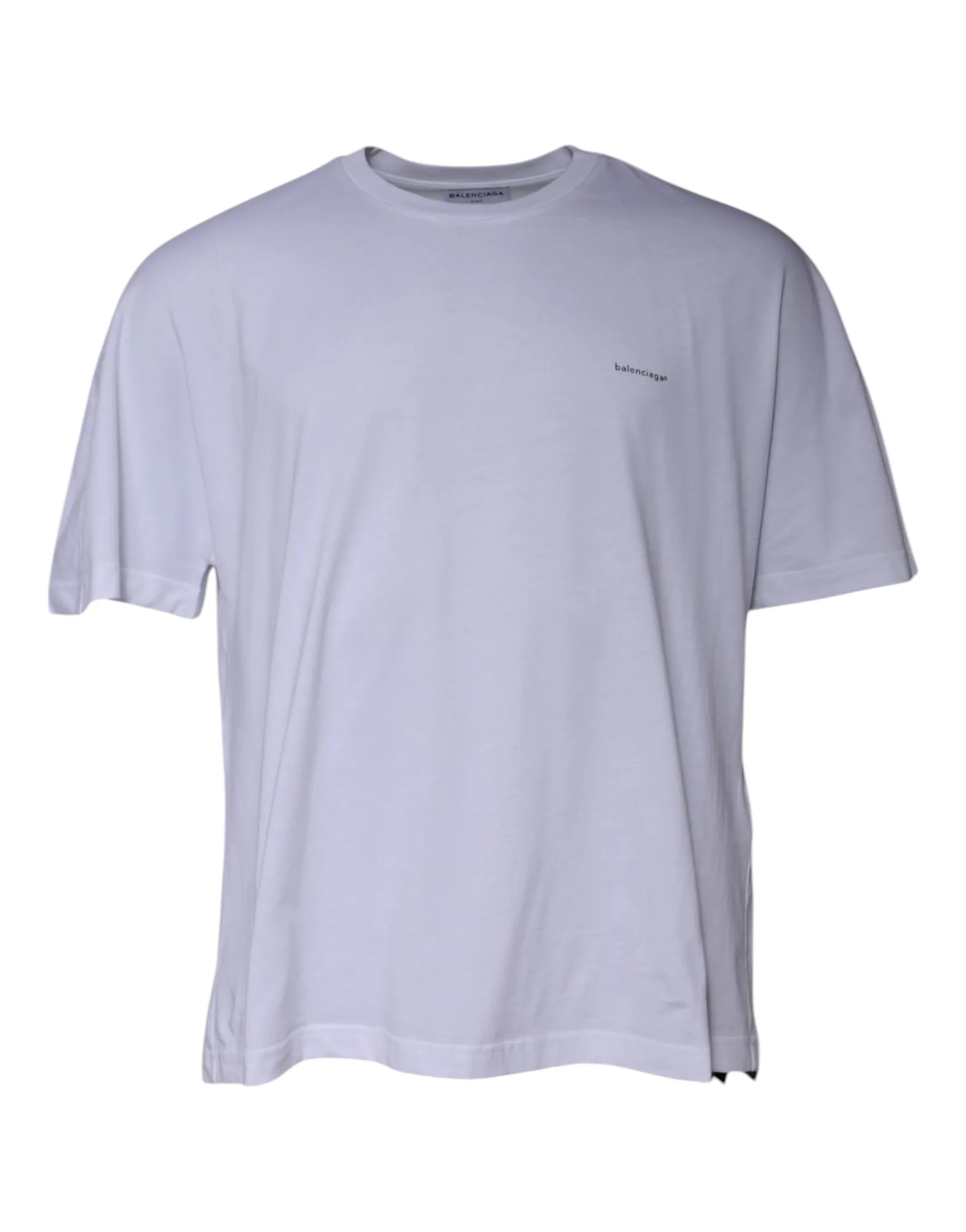 Balenciaga Men's White Logo Cotton Crew Neck Short Sleeves T-shirt