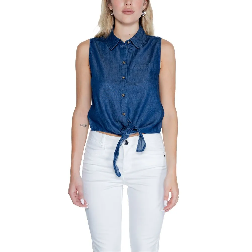 Jacqueline De Yong Women's Blue Cotton Shirt