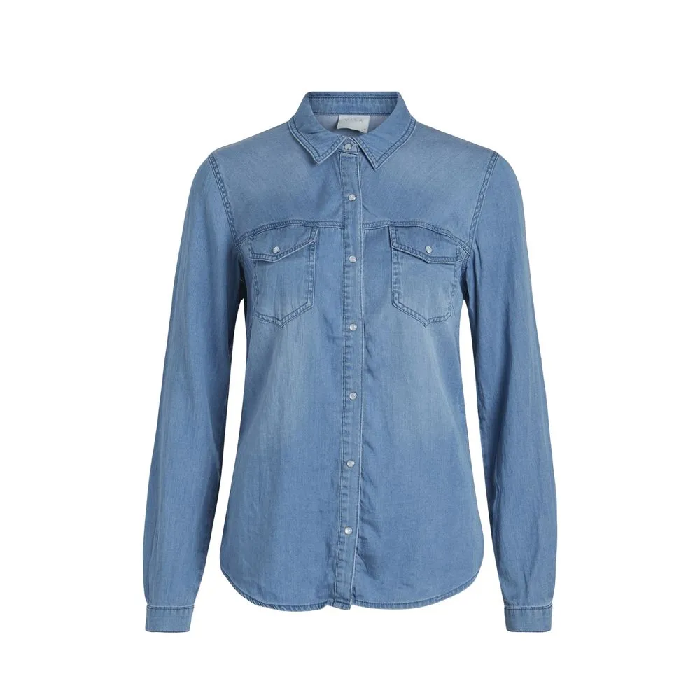 Vila Clothes Women's Light Blue Cotton Shirt